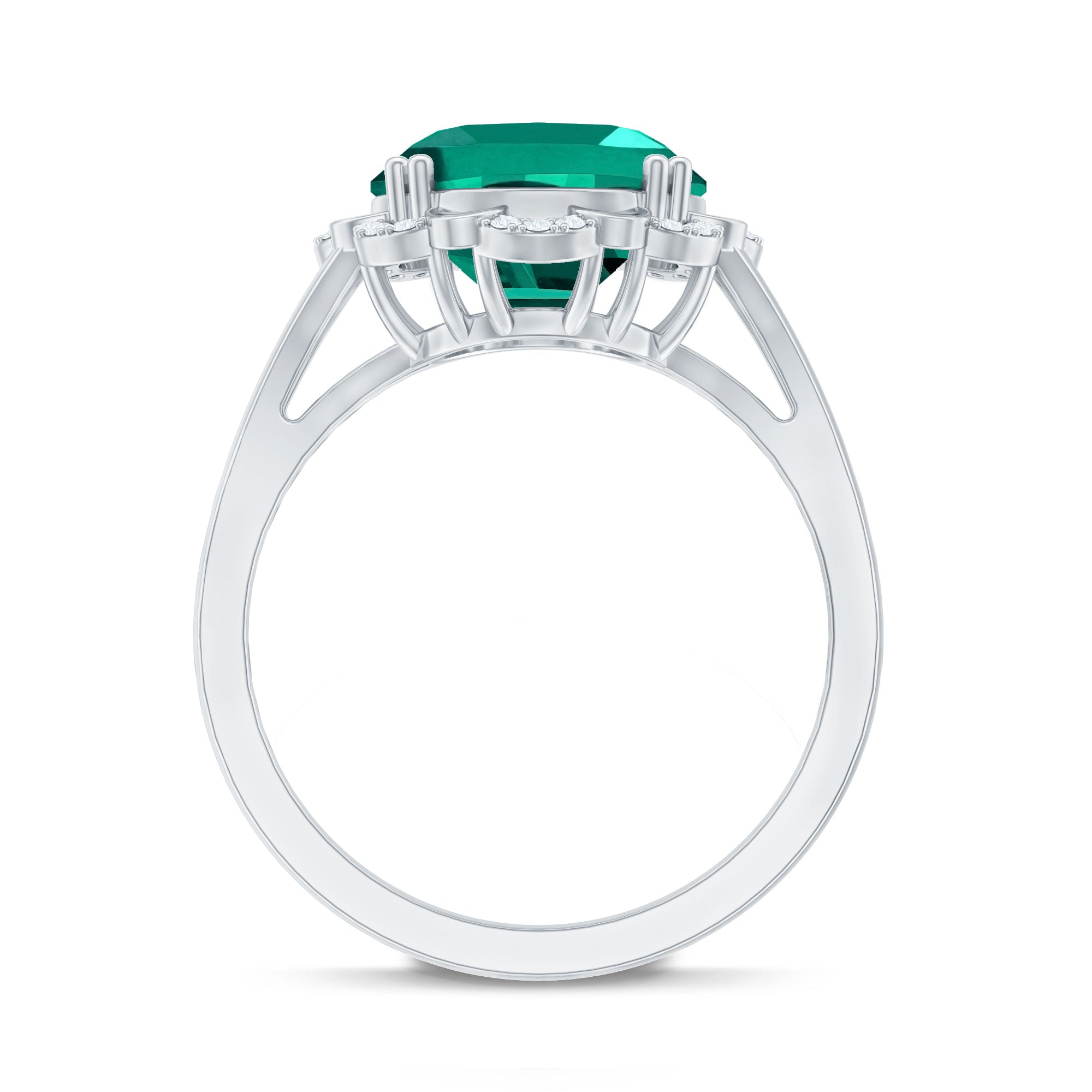 Vintage Looking 10X12mm Lab Created Emerald Engagement Ring with Diamond