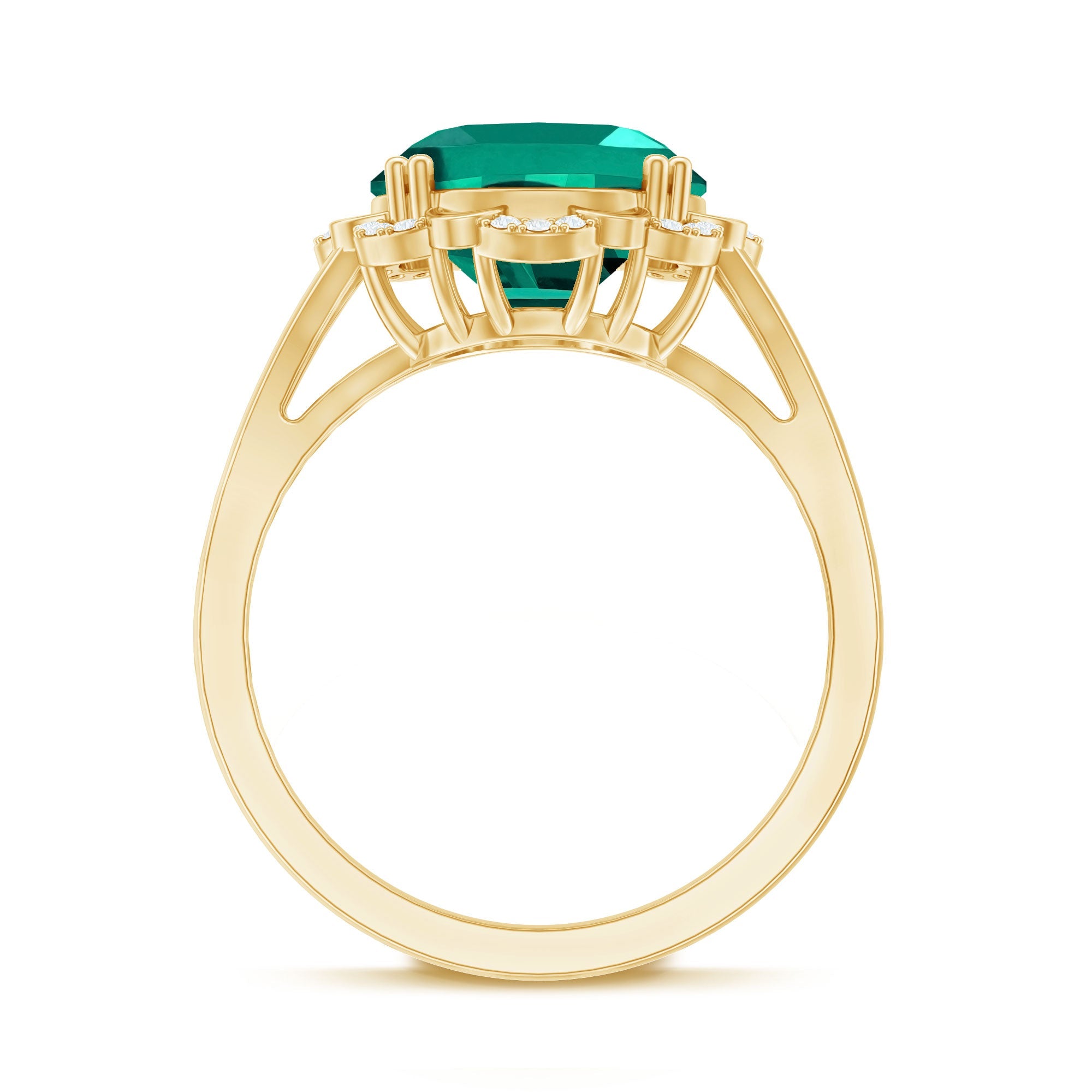 Vintage Looking 10X12mm Lab Created Emerald Engagement Ring with Diamond
