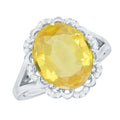 Oval Created Yellow Sapphire Split Shank Engagement Ring with Diamond