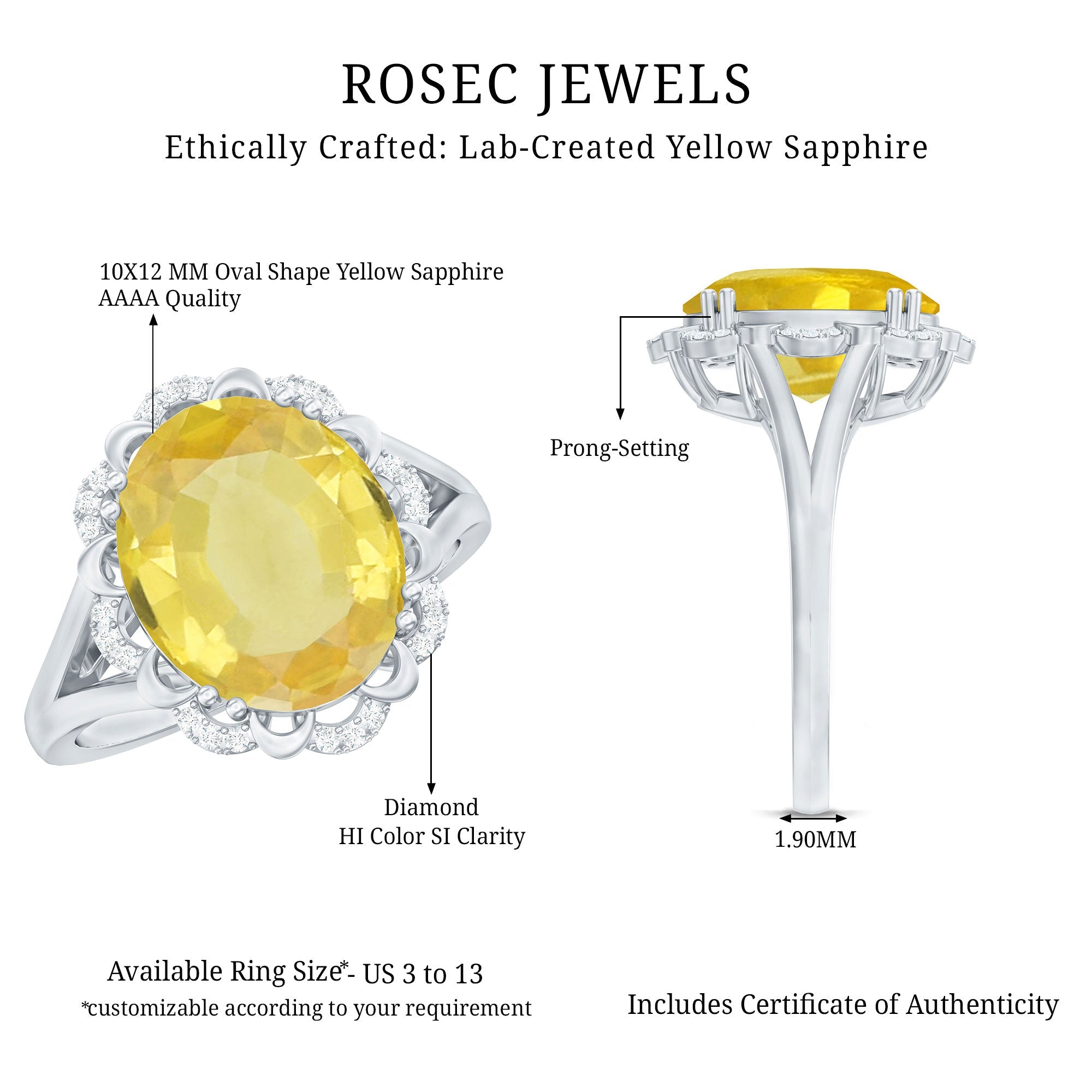 Oval Created Yellow Sapphire Split Shank Engagement Ring with Diamond