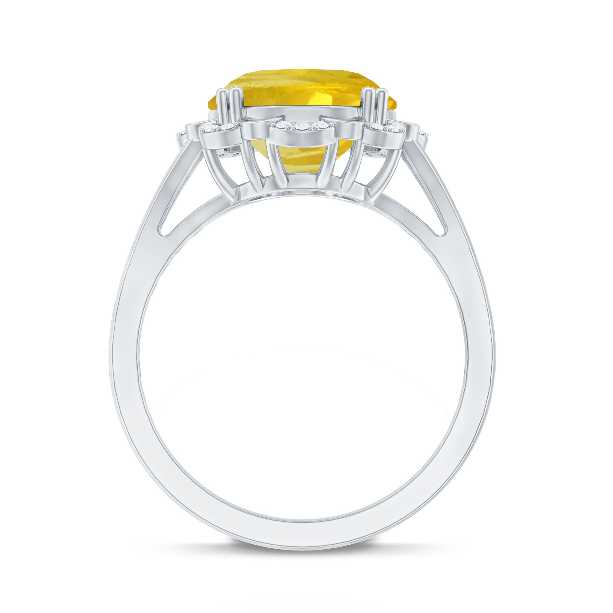 Oval Created Yellow Sapphire Split Shank Engagement Ring with Diamond