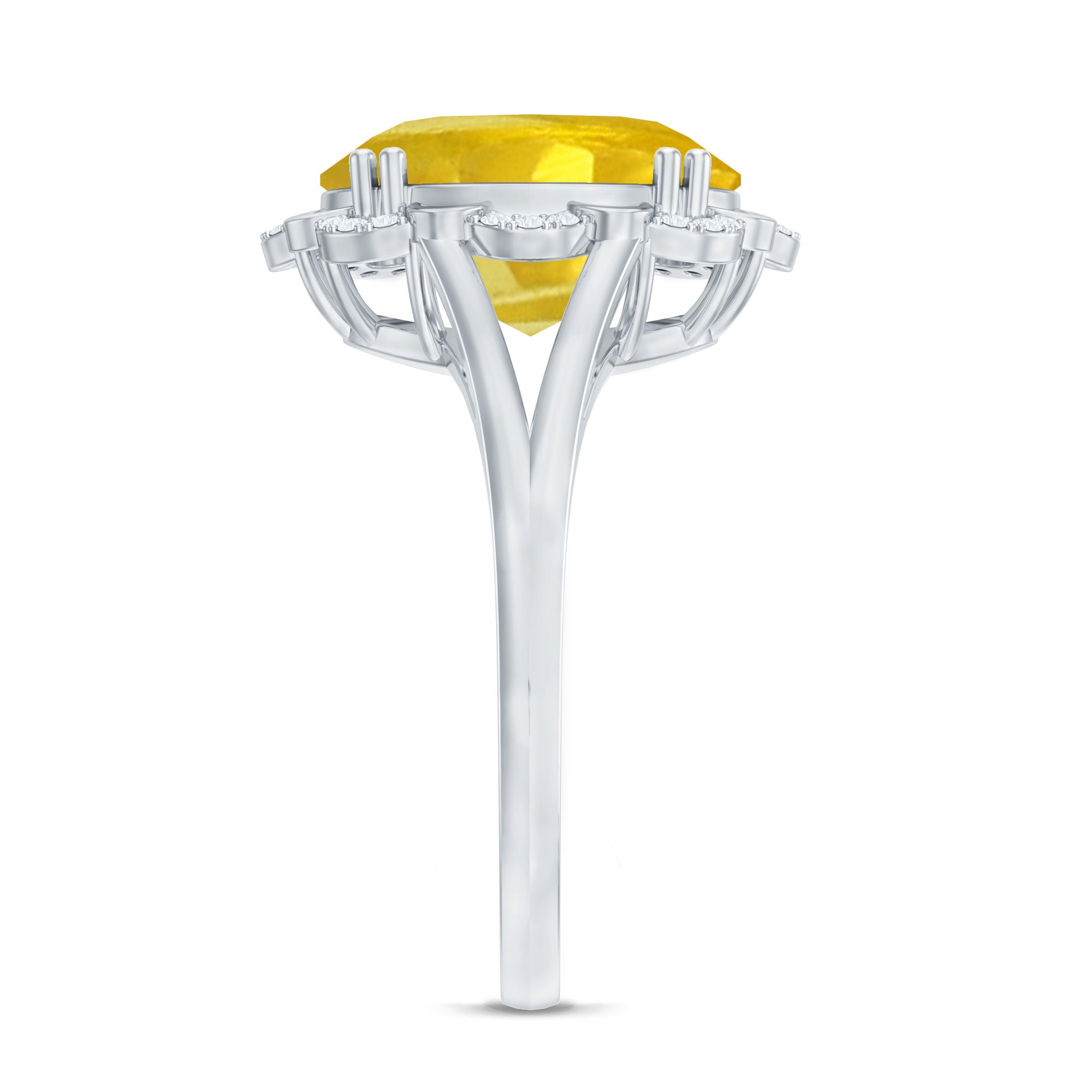 Oval Created Yellow Sapphire Split Shank Engagement Ring with Diamond