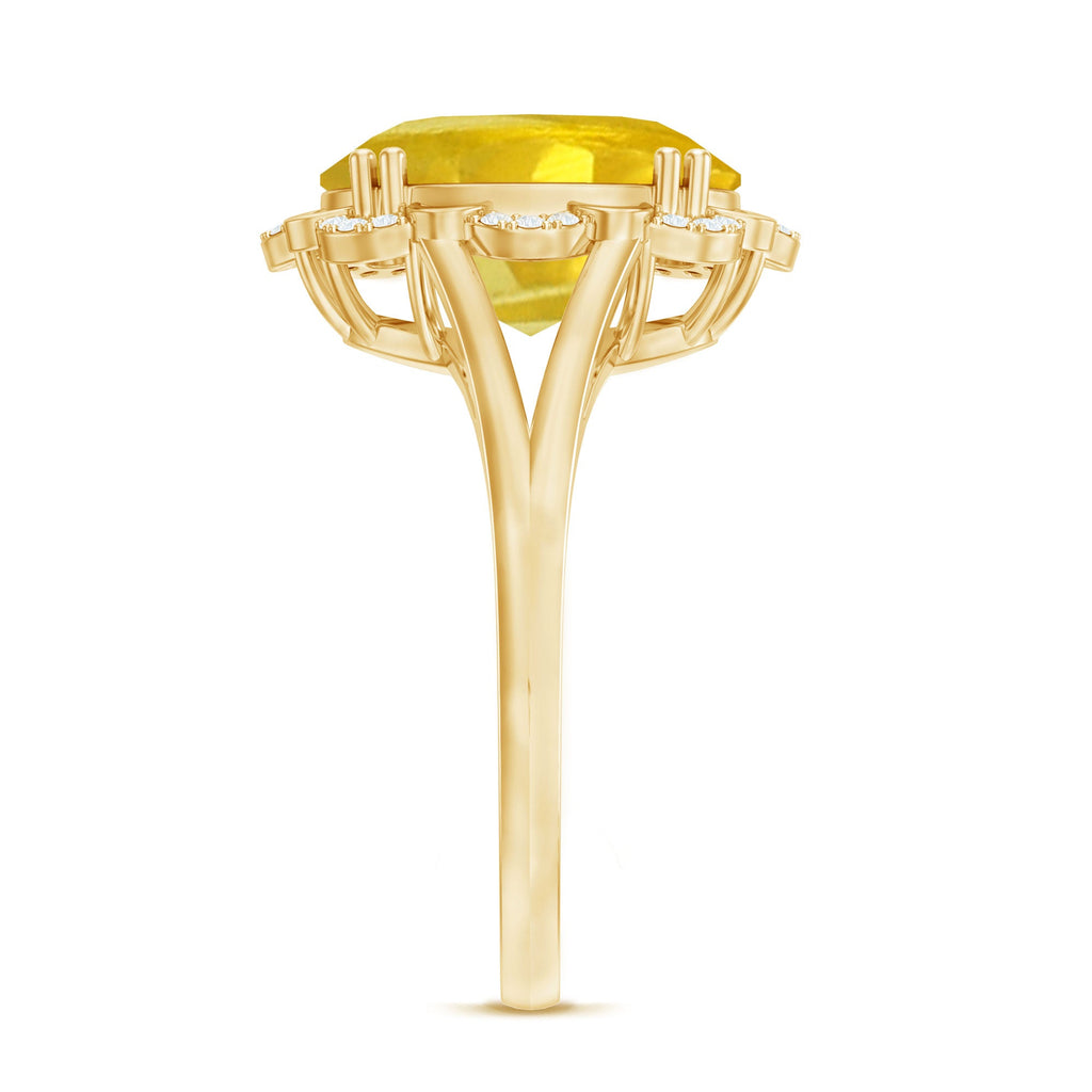 Oval Created Yellow Sapphire Split Shank Engagement Ring with Diamond