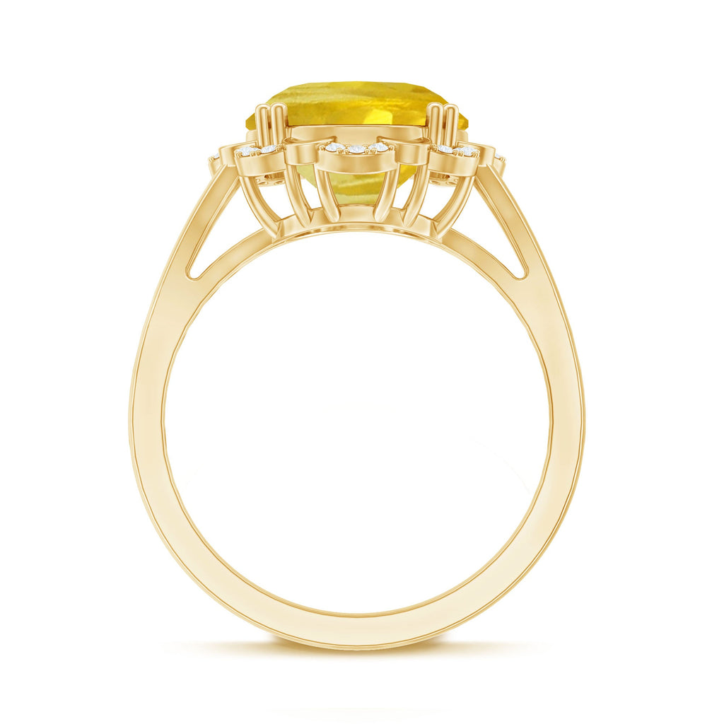 Oval Created Yellow Sapphire Split Shank Engagement Ring with Diamond