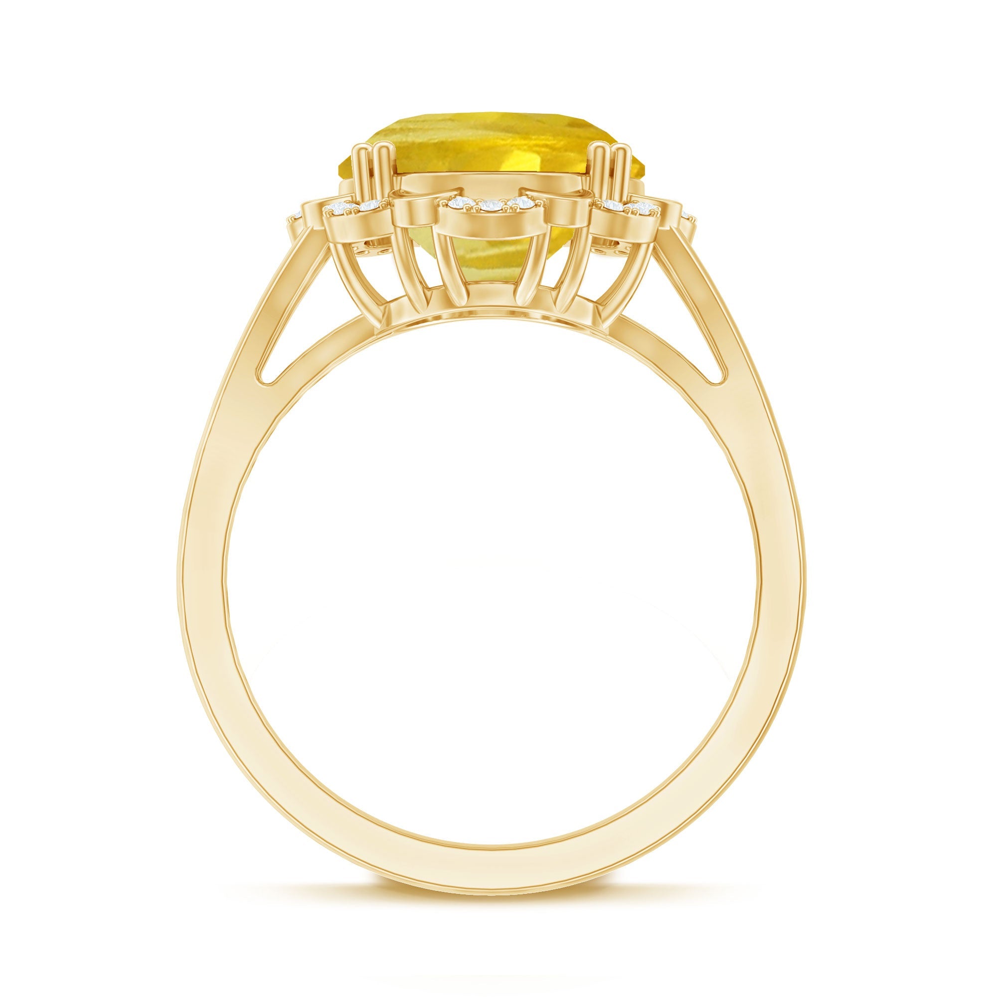 Oval Created Yellow Sapphire Split Shank Engagement Ring with Diamond