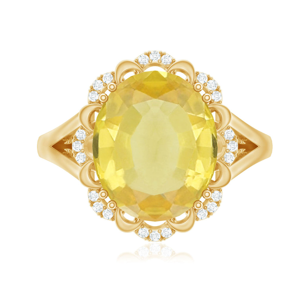 Oval Created Yellow Sapphire Split Shank Engagement Ring with Diamond