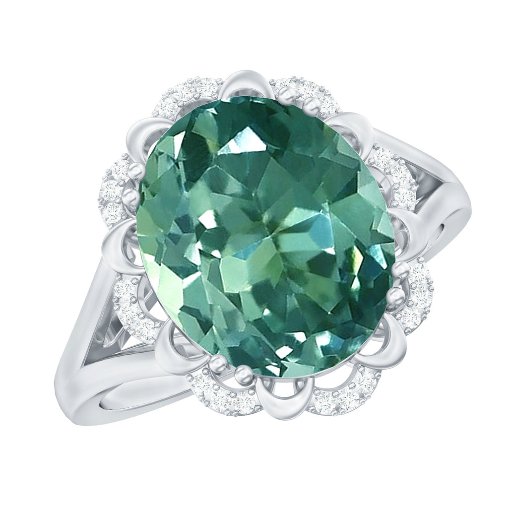 Created Green Sapphire Oval Engagement Ring with Diamond