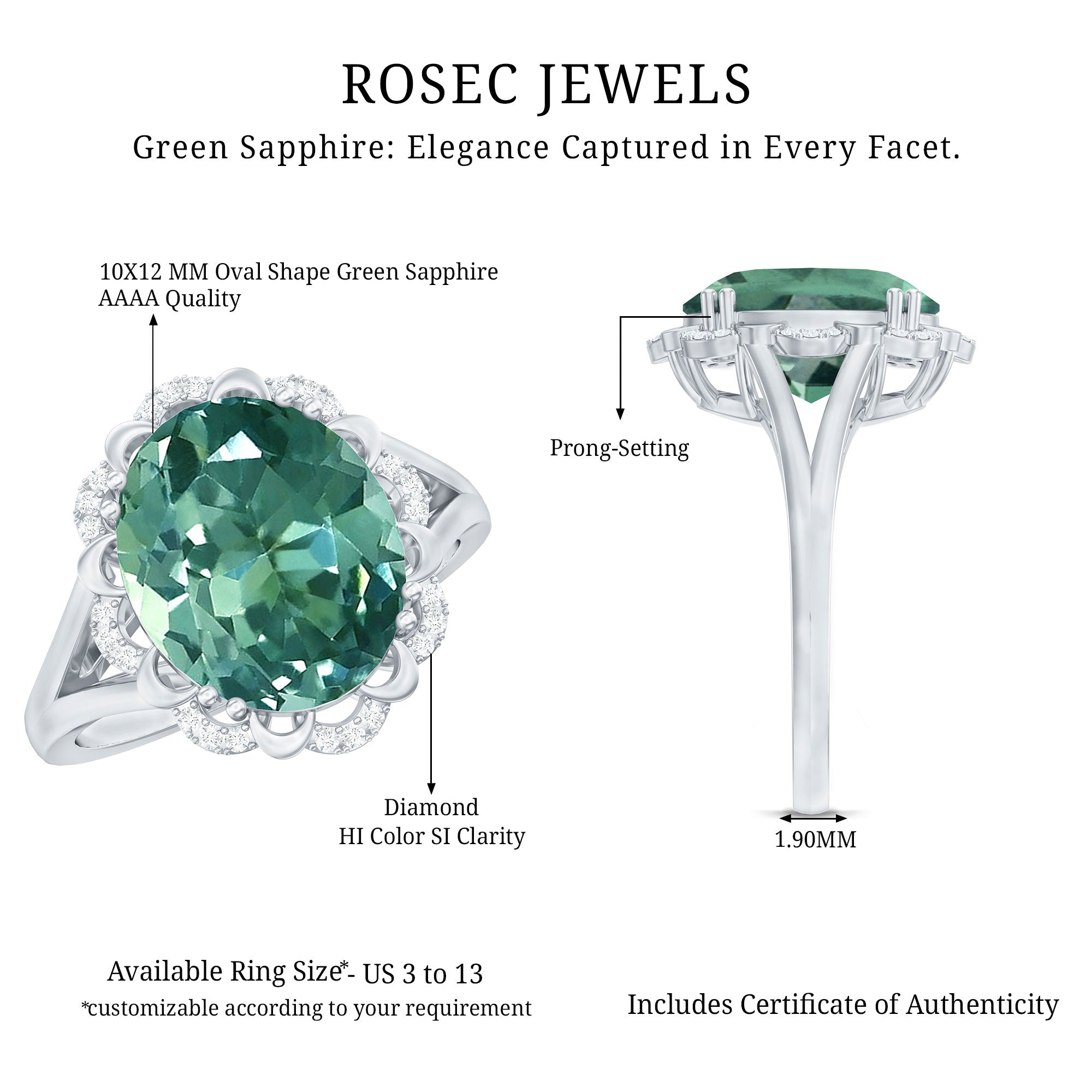 Created Green Sapphire Oval Engagement Ring with Diamond