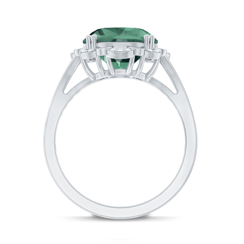 Created Green Sapphire Oval Engagement Ring with Diamond