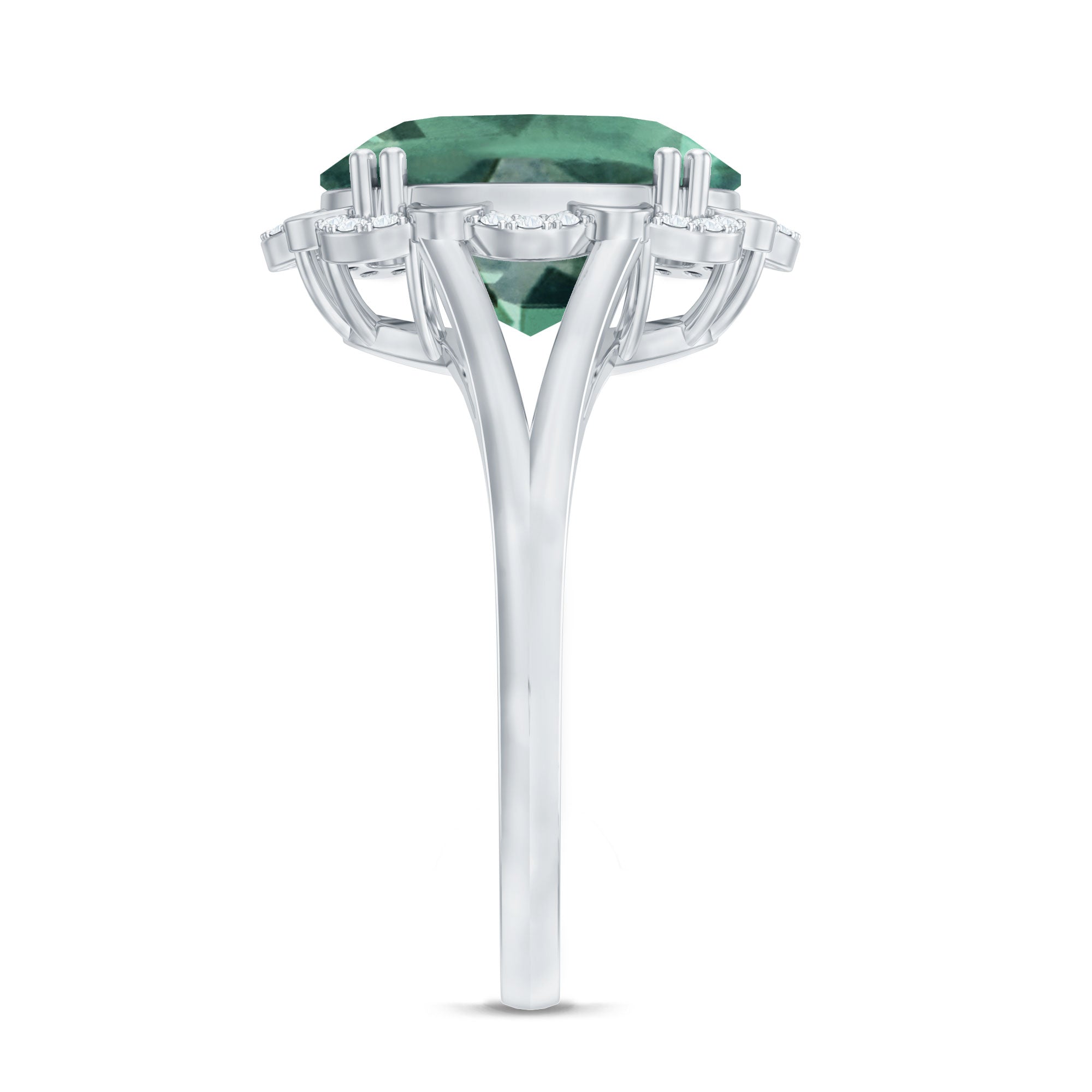 Created Green Sapphire Oval Engagement Ring with Diamond