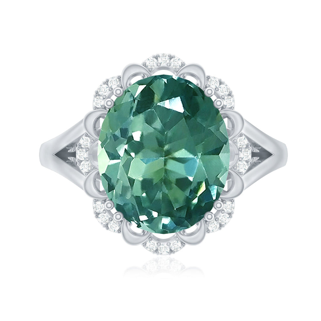 Created Green Sapphire Oval Engagement Ring with Diamond