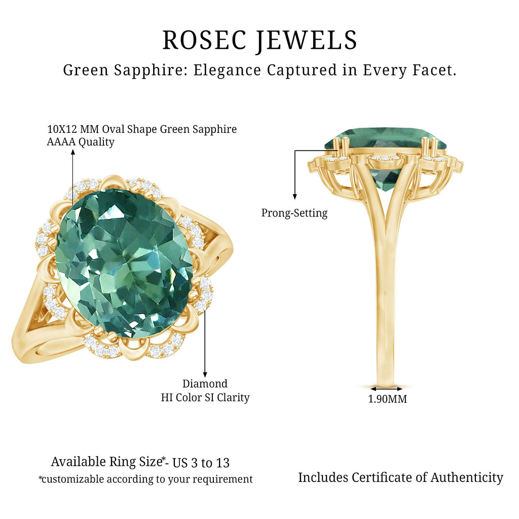 Created Green Sapphire Oval Engagement Ring with Diamond