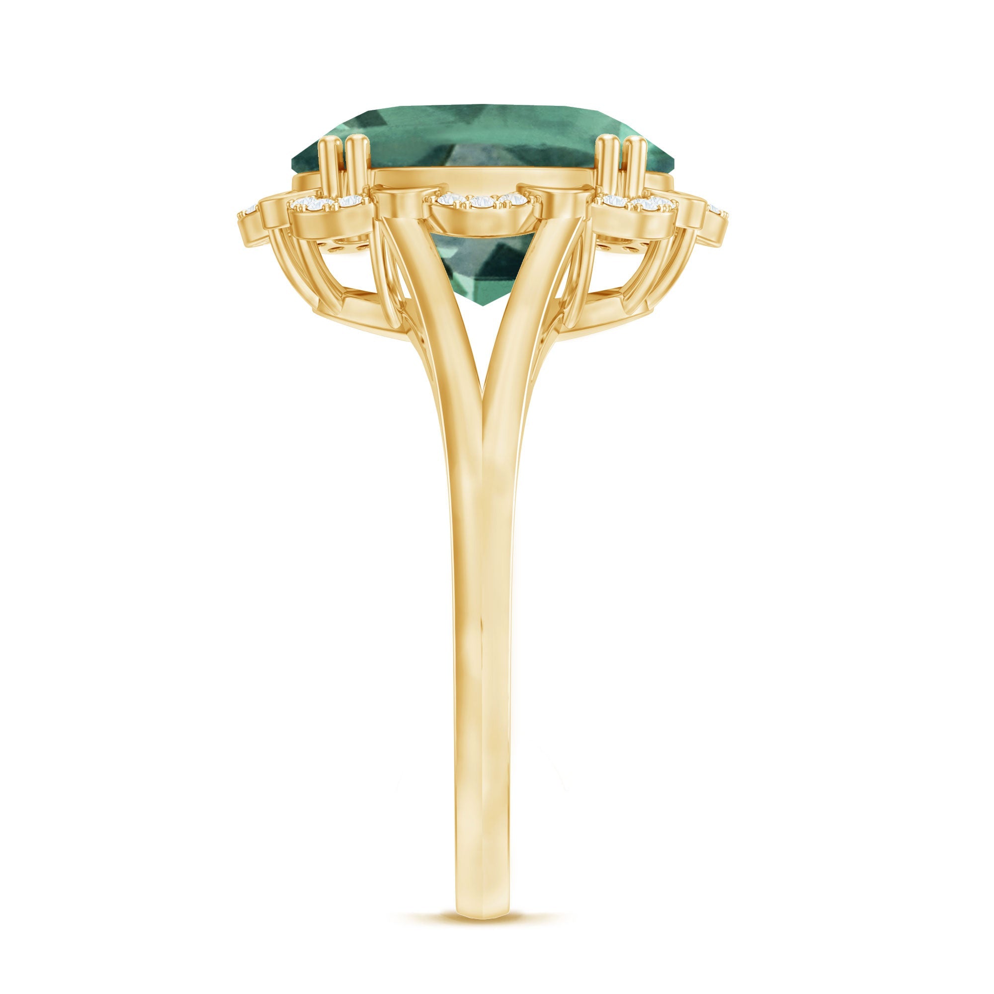 Created Green Sapphire Oval Engagement Ring with Diamond