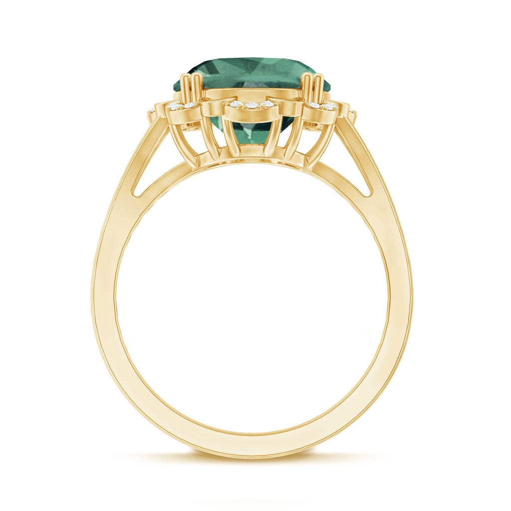 Created Green Sapphire Oval Engagement Ring with Diamond