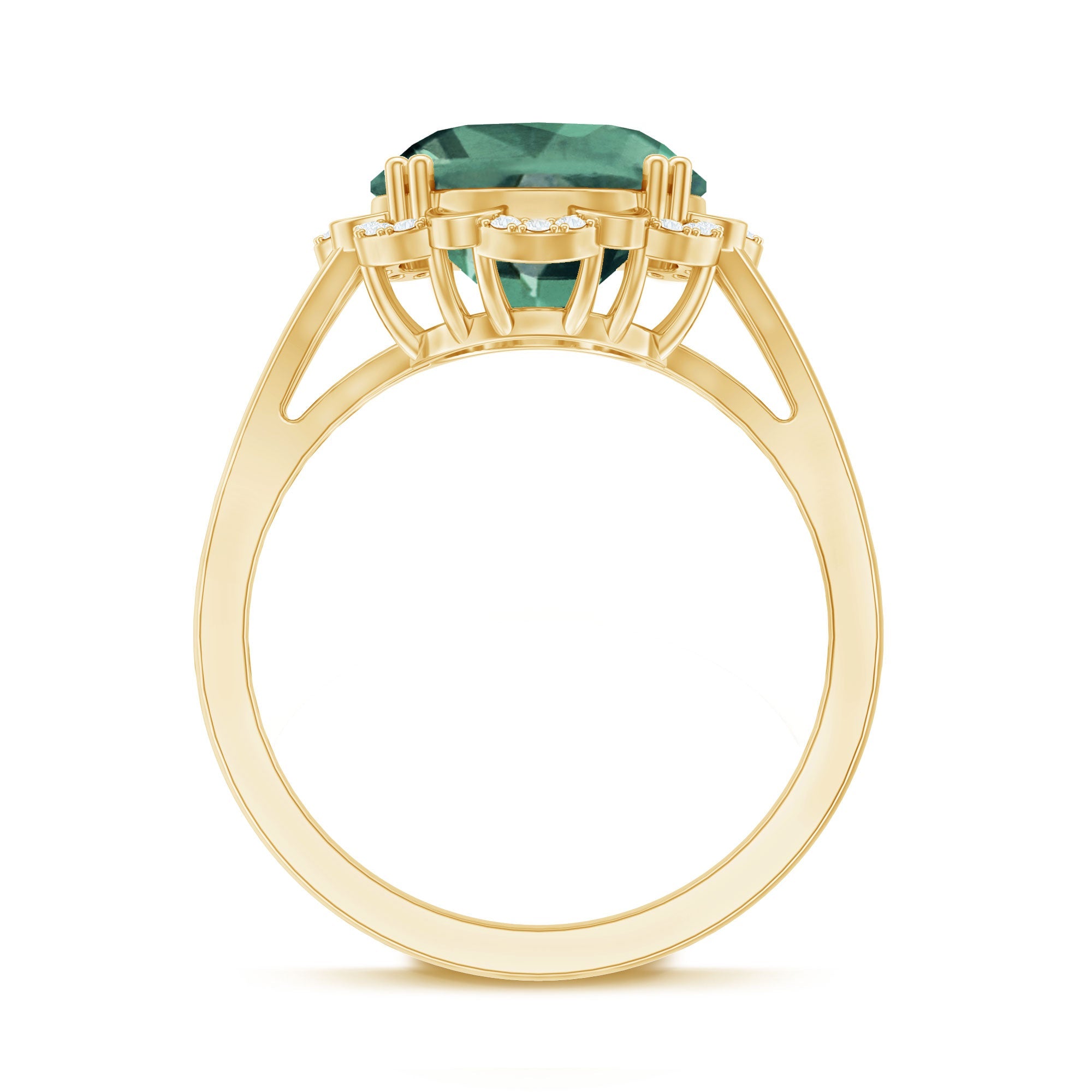 Created Green Sapphire Oval Engagement Ring with Diamond