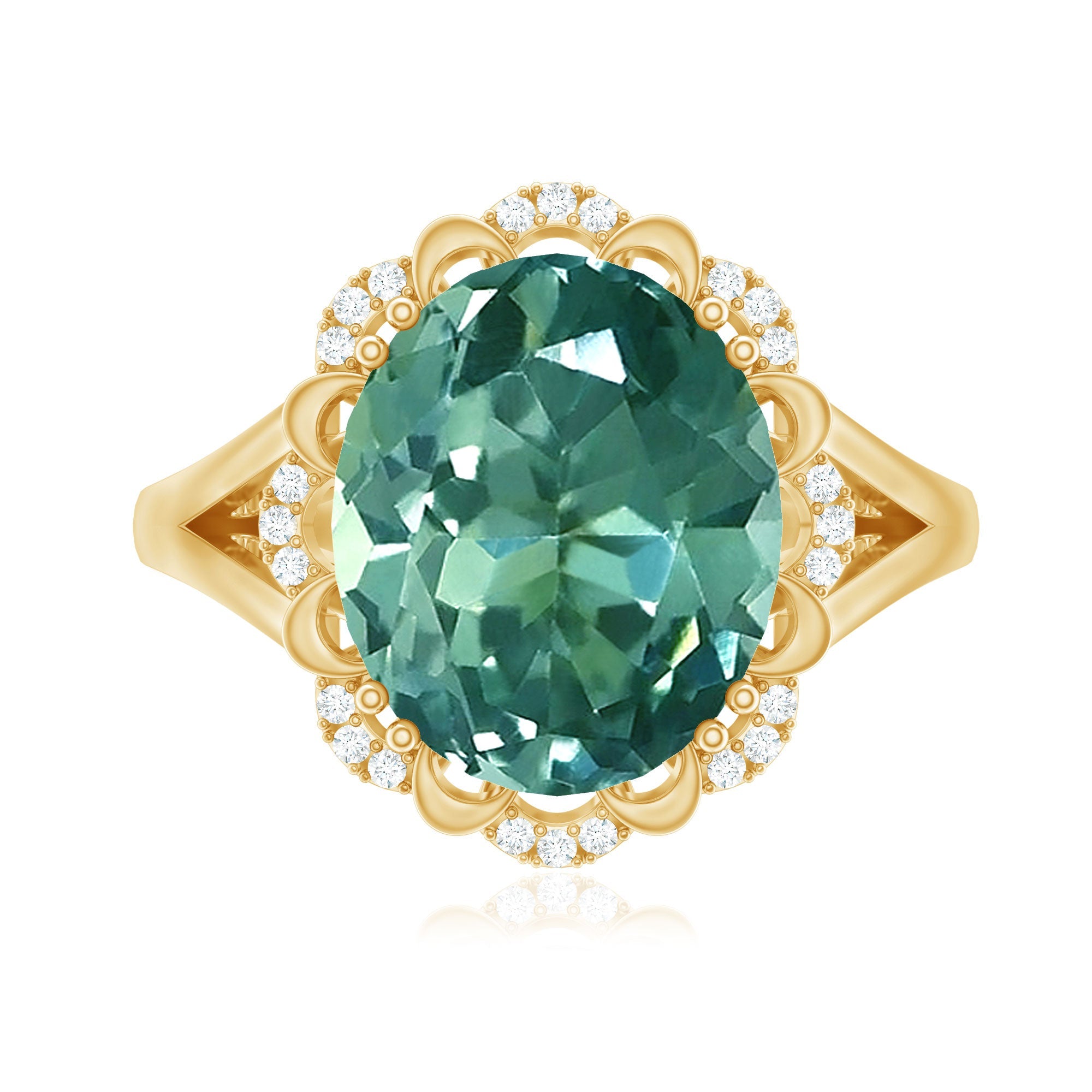 Created Green Sapphire Oval Engagement Ring with Diamond