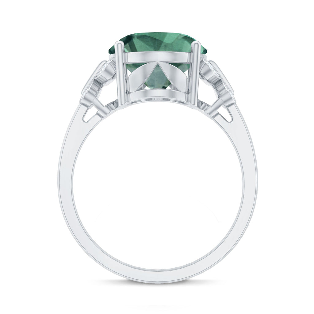 Oval Created Green Sapphire Statement Ring with Diamond