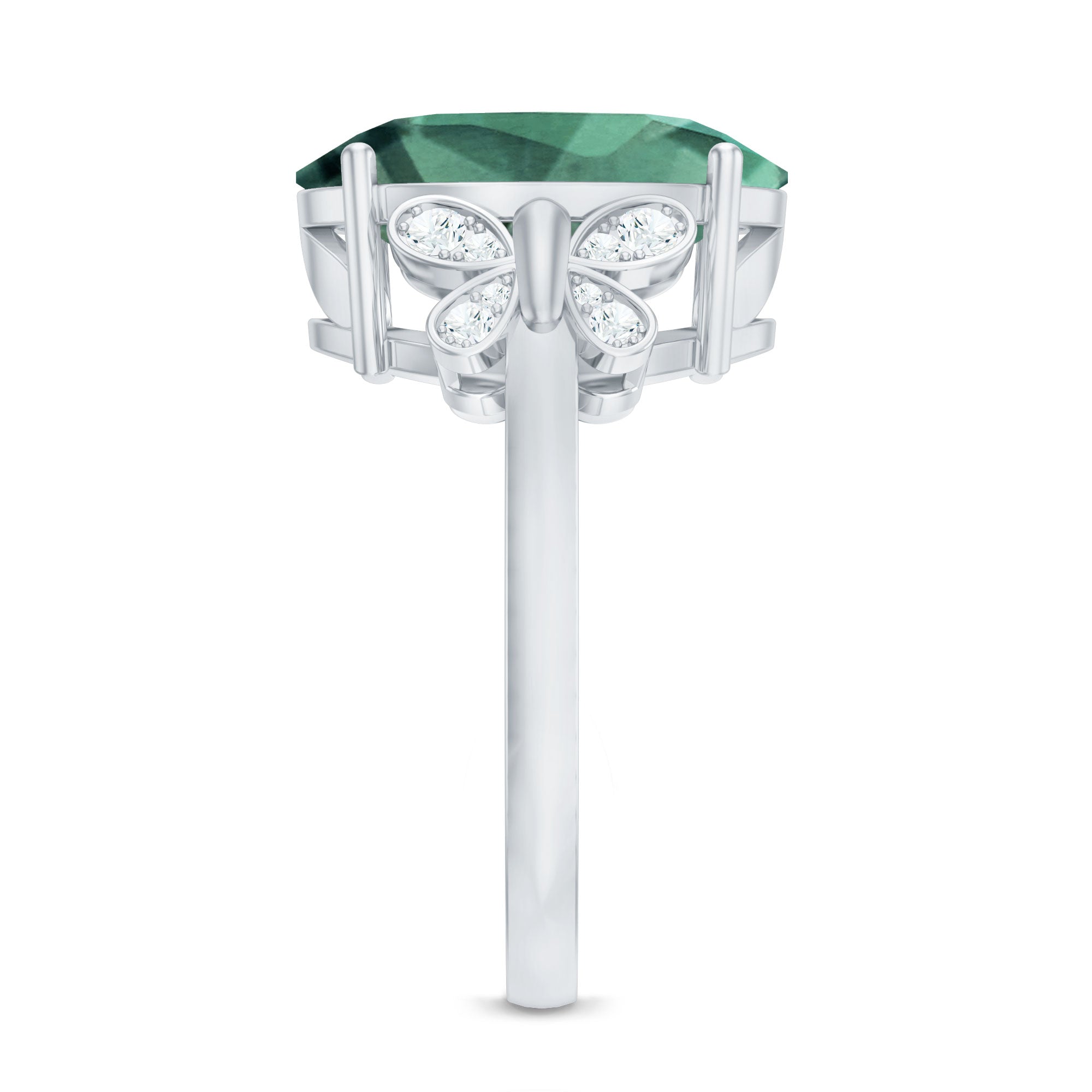 Oval Created Green Sapphire Statement Ring with Diamond