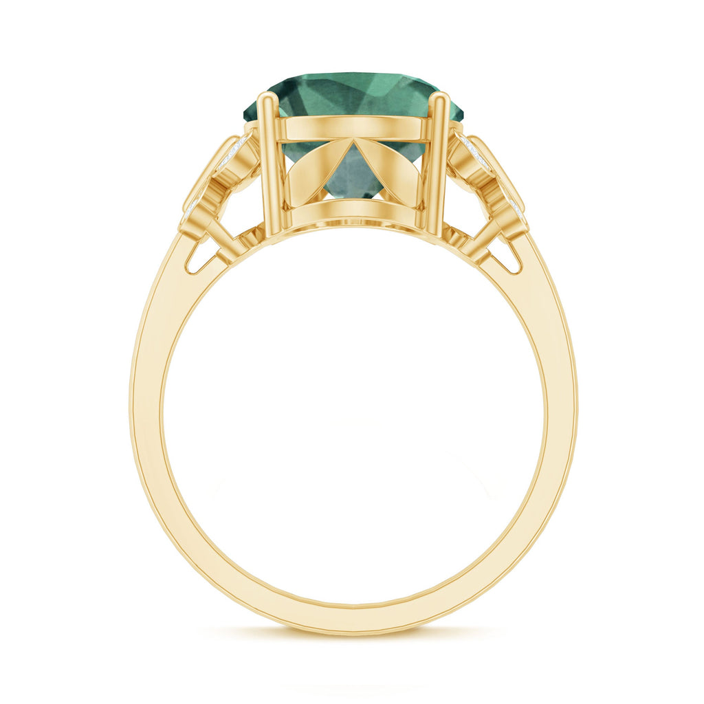 Oval Created Green Sapphire Statement Ring with Diamond
