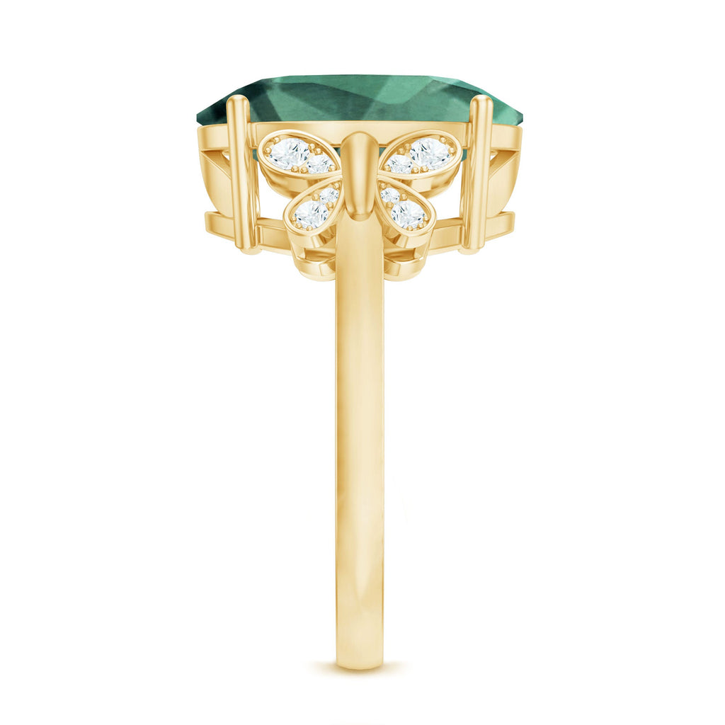 Oval Created Green Sapphire Statement Ring with Diamond