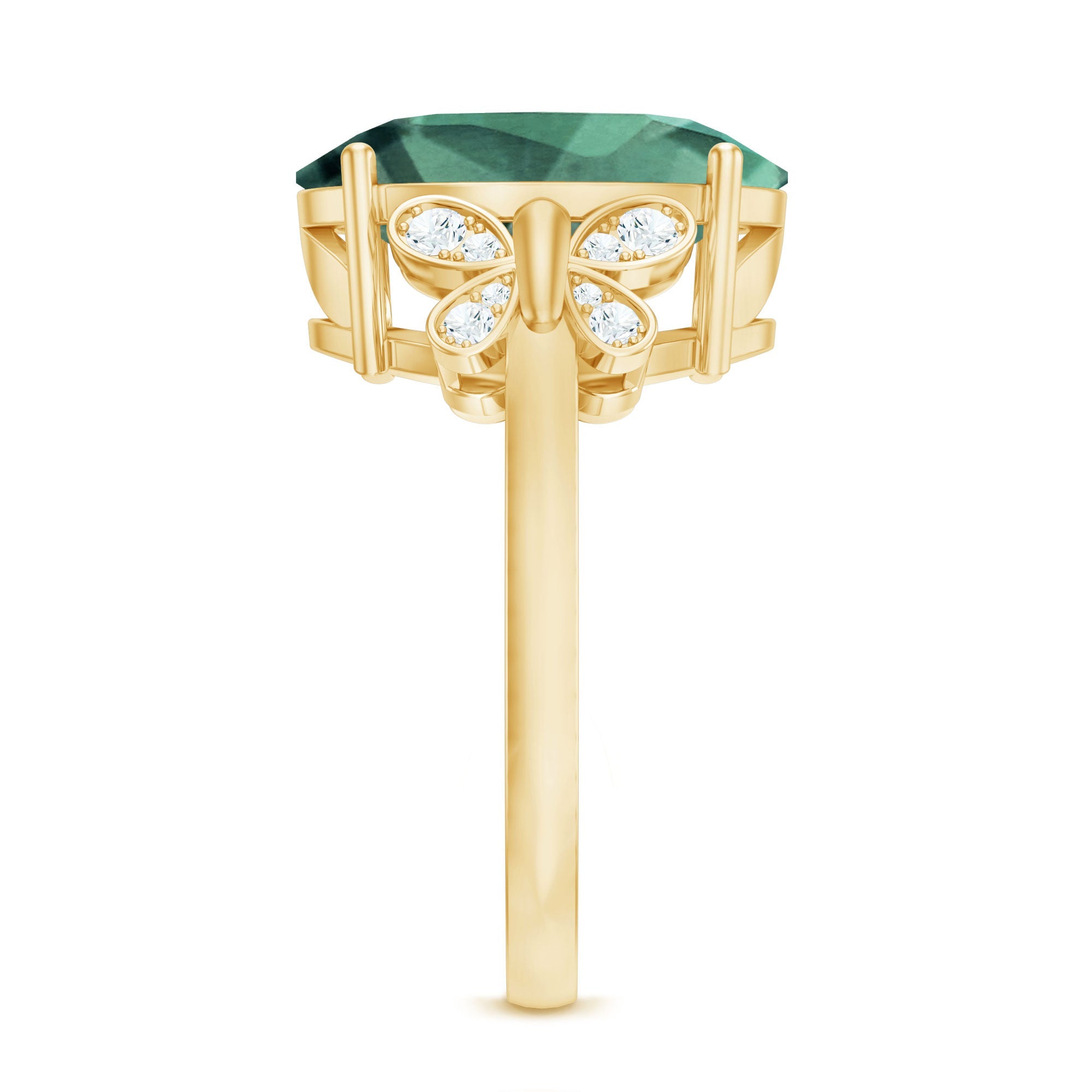 Oval Created Green Sapphire Statement Ring with Diamond