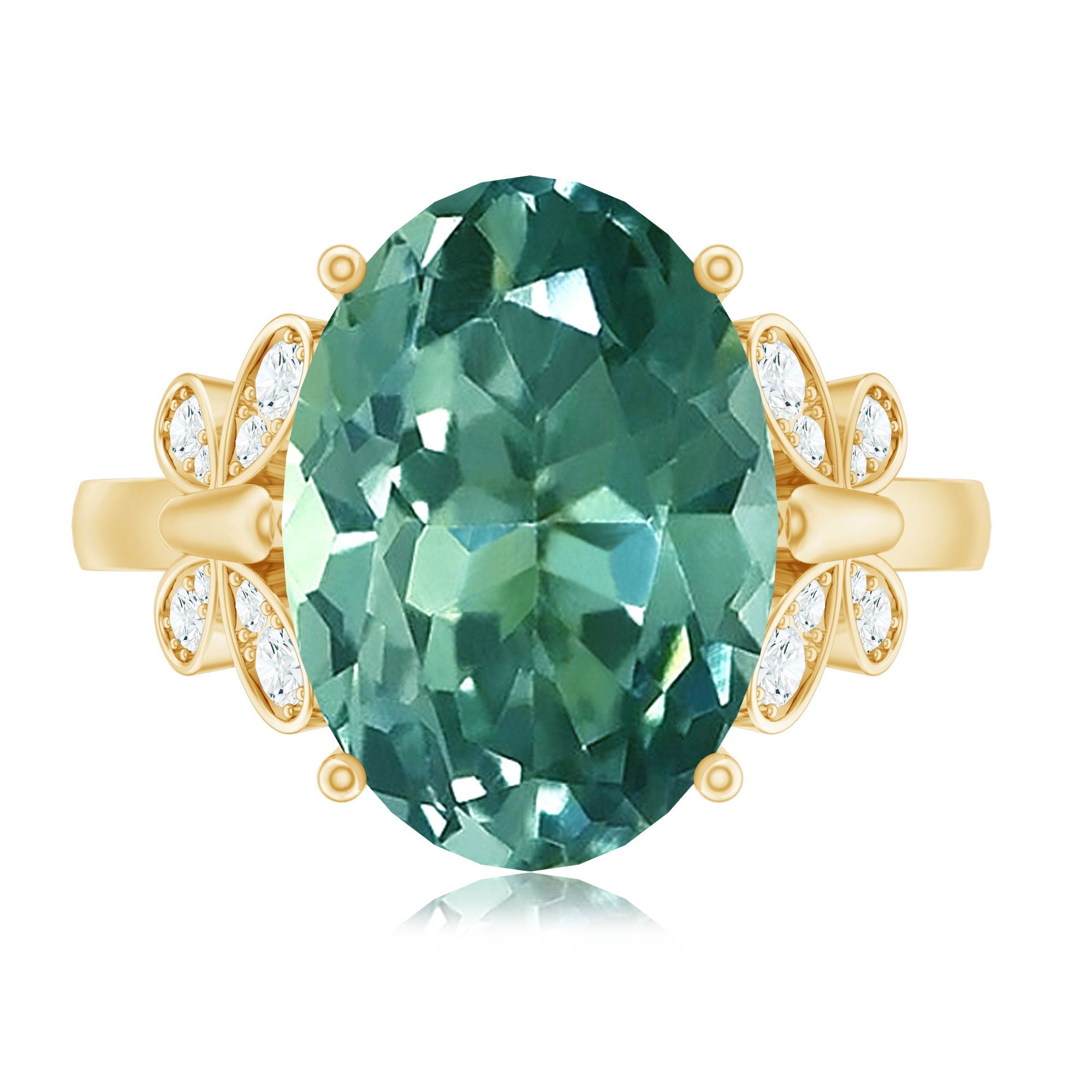Oval Created Green Sapphire Statement Ring with Diamond