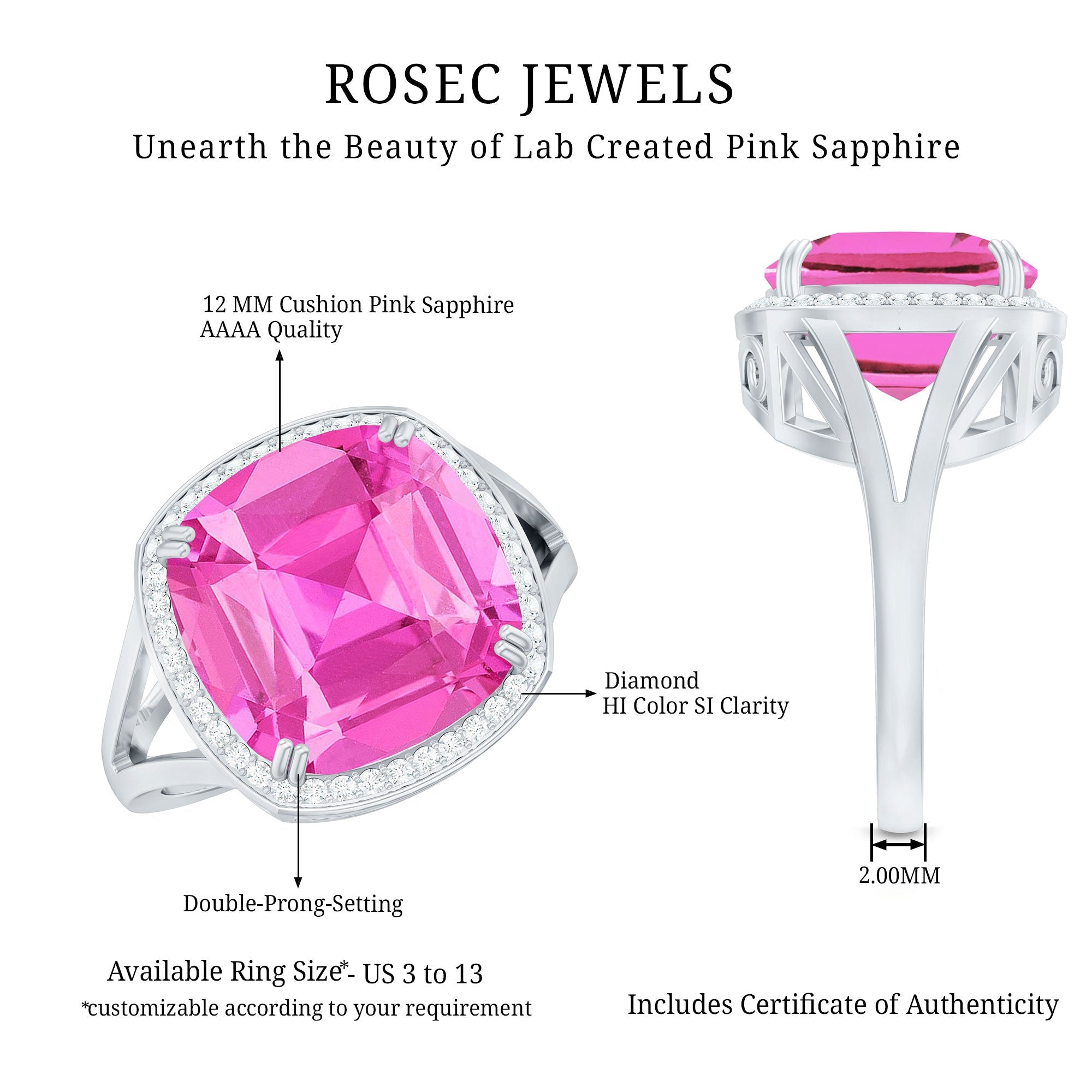 Cushion Cut Created Pink Sapphire Halo Cocktail Ring with Diamond