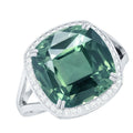 Cushion Cut Lab Grown Green Sapphire Engagement Ring with Moissanite
