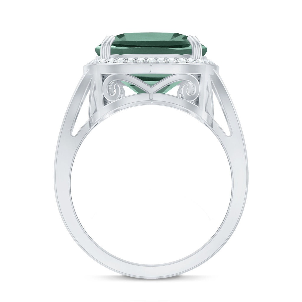 Cushion Cut Lab Grown Green Sapphire Engagement Ring with Moissanite