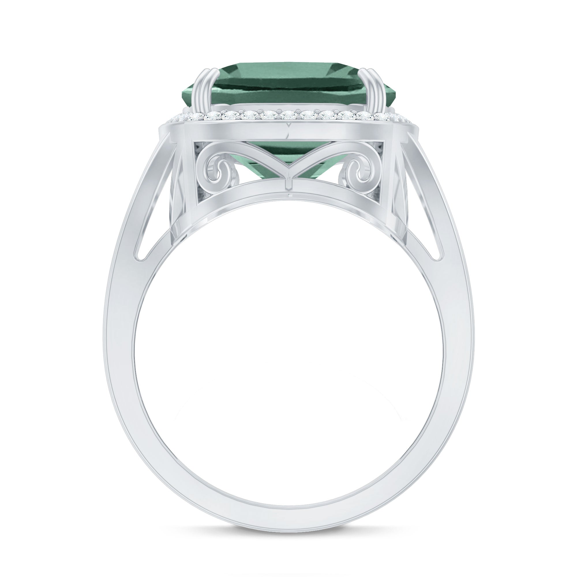 Cushion Cut Lab Grown Green Sapphire Engagement Ring with Moissanite