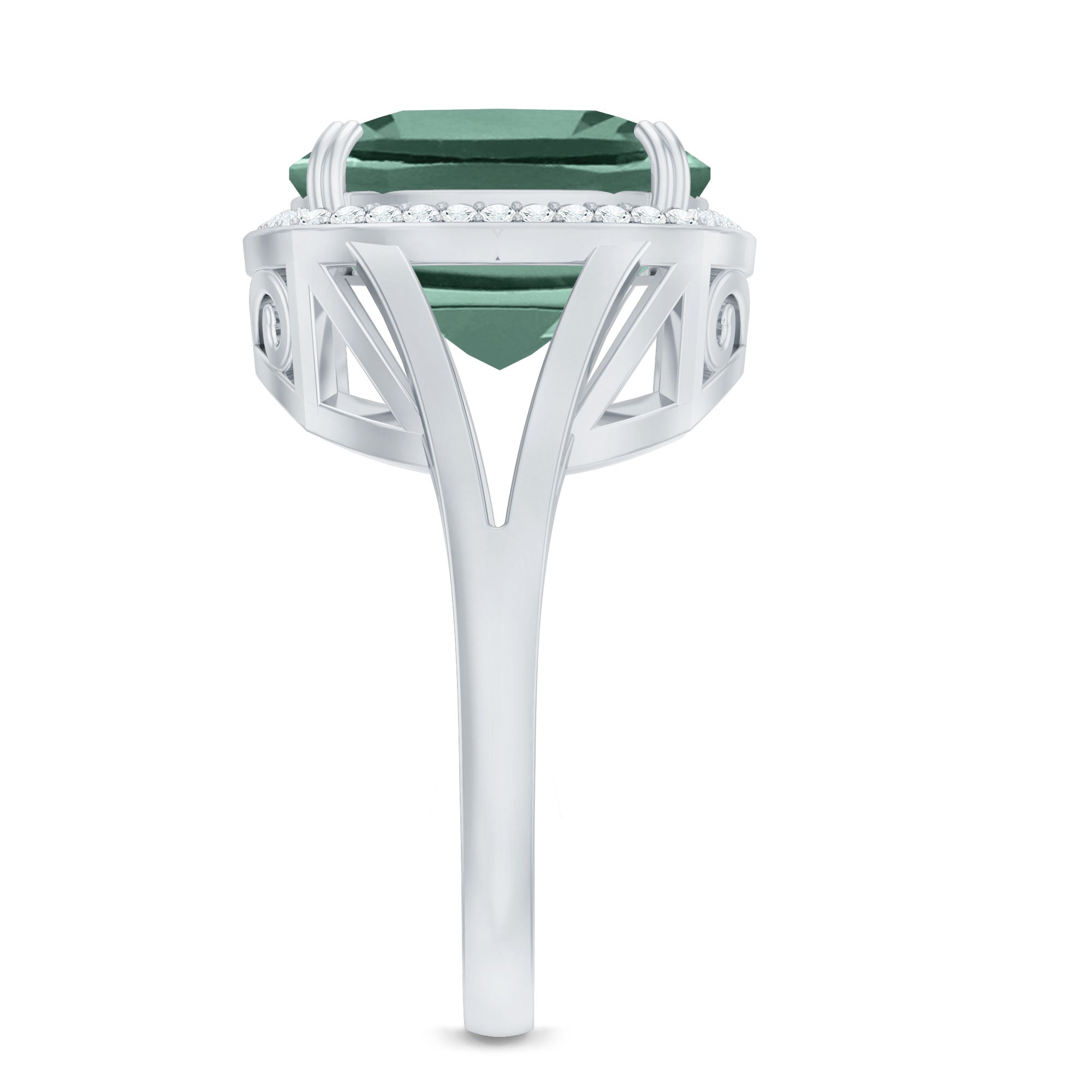 Cushion Cut Lab Grown Green Sapphire Engagement Ring with Moissanite