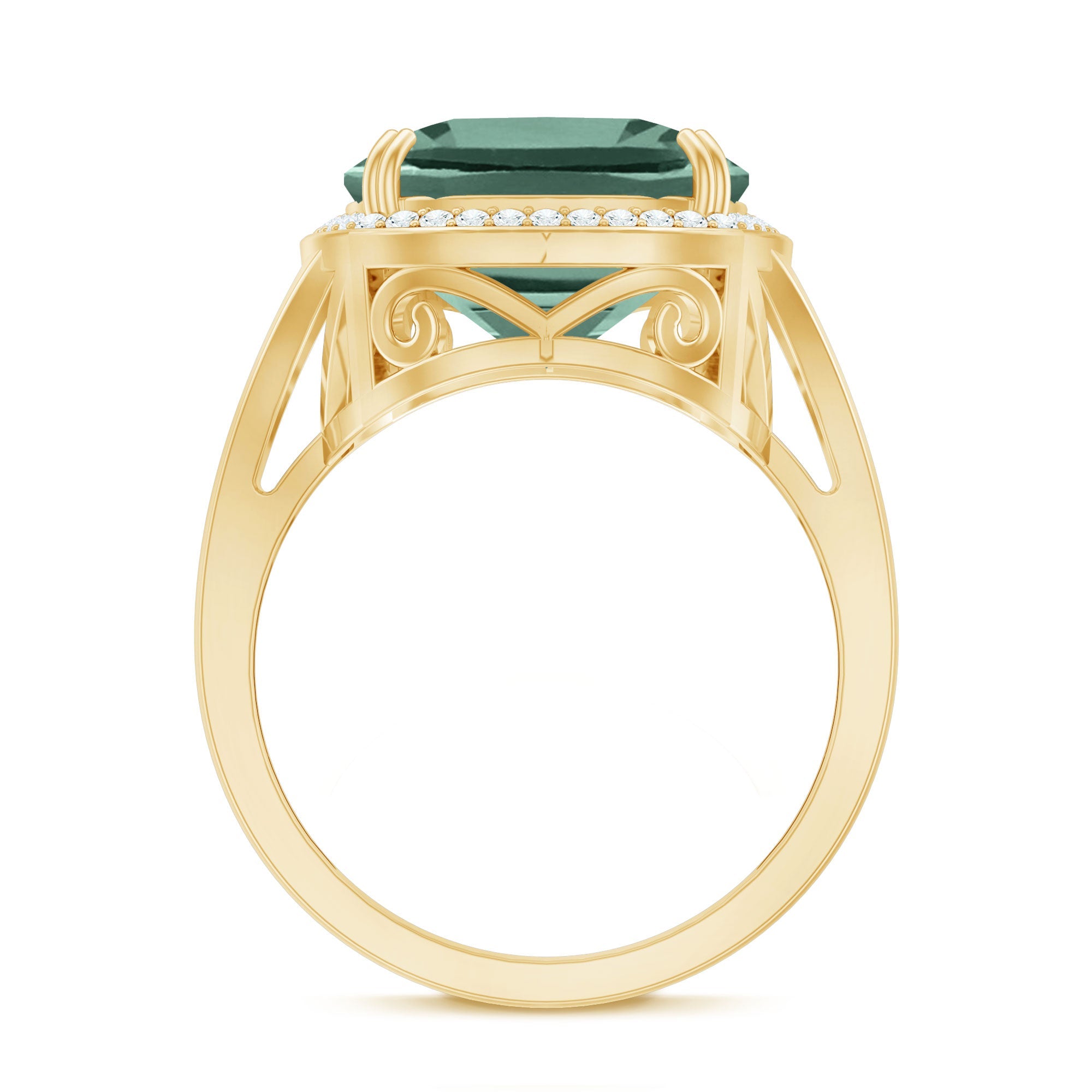Cushion Cut Lab Grown Green Sapphire Engagement Ring with Moissanite