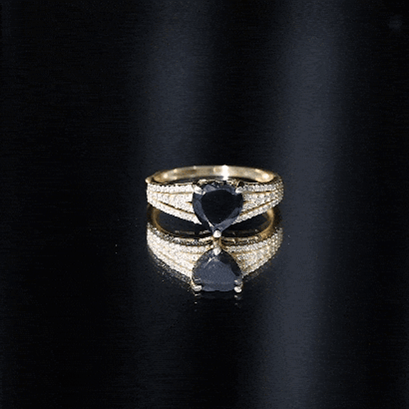 Created Black Diamond Heart Engagement Ring with Diamond
