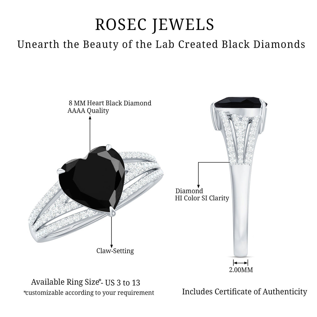 Created Black Diamond Heart Engagement Ring with Diamond