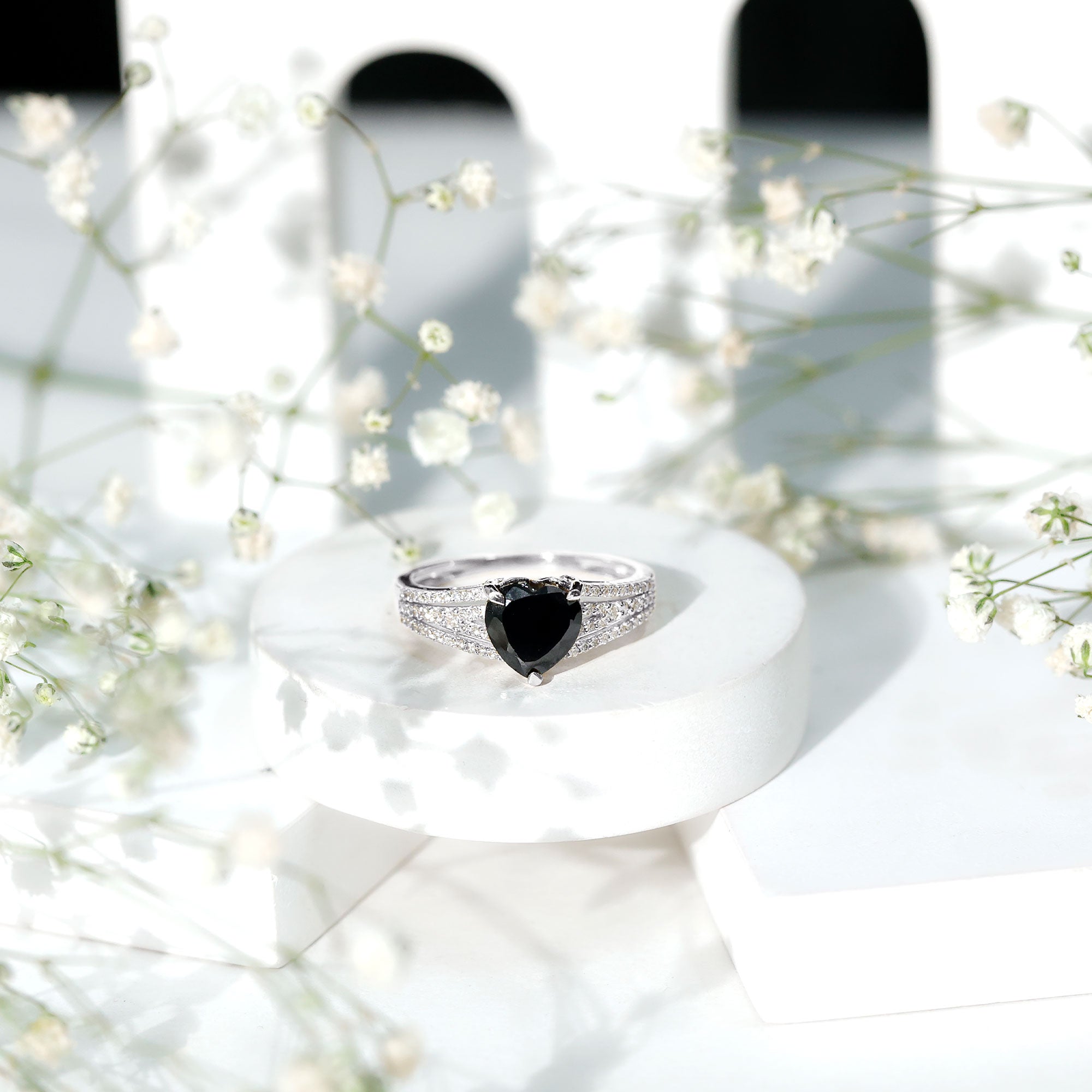 Created Black Diamond Heart Engagement Ring with Diamond