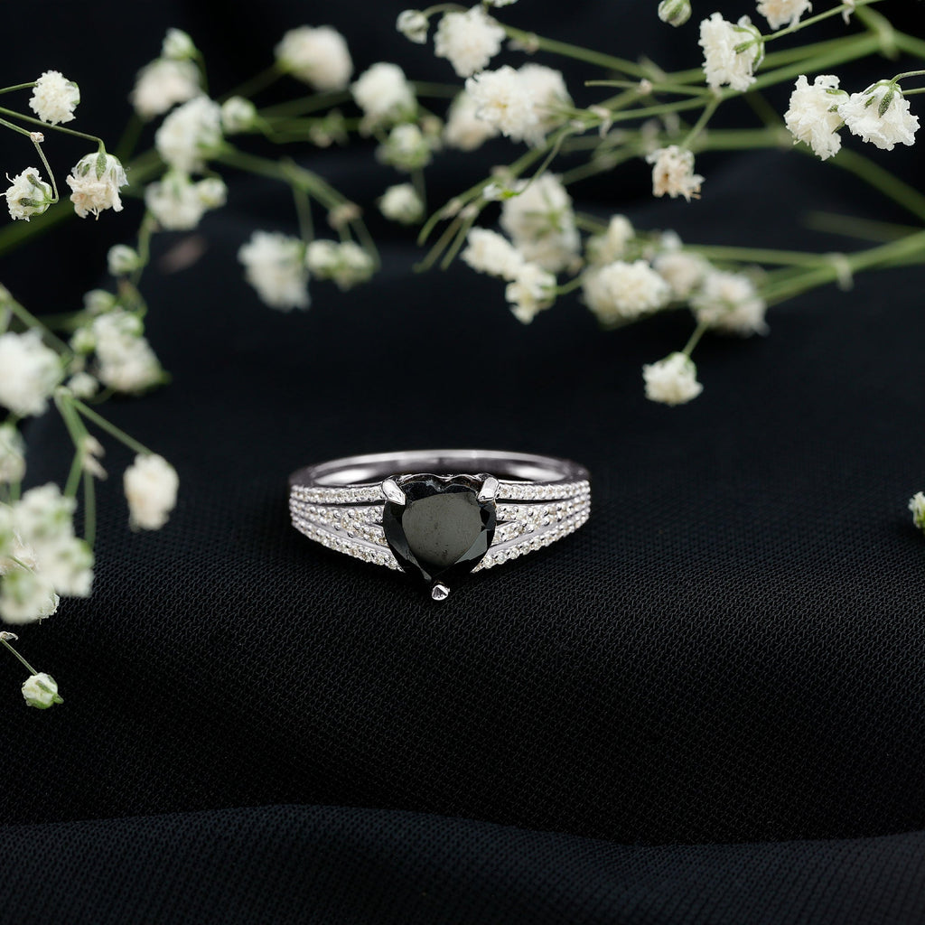 Created Black Diamond Heart Engagement Ring with Diamond