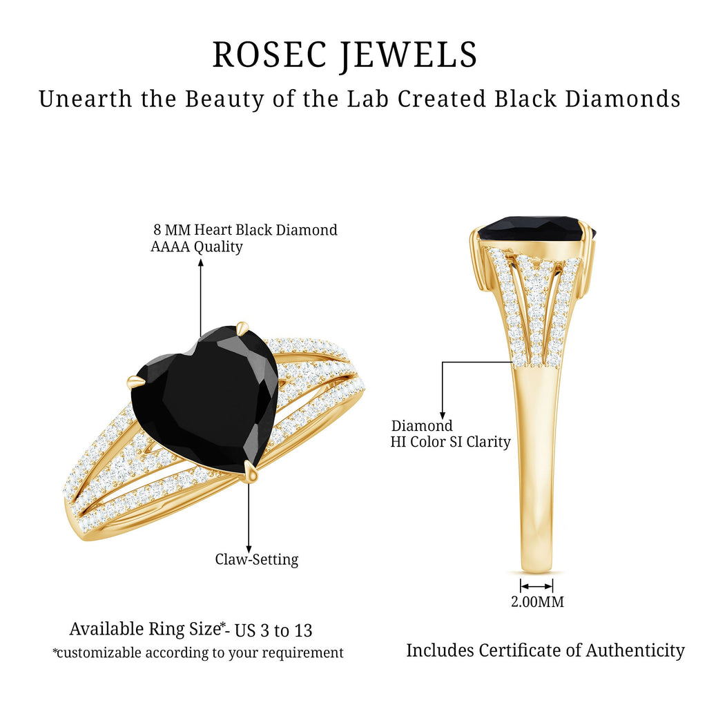 Created Black Diamond Heart Engagement Ring with Diamond