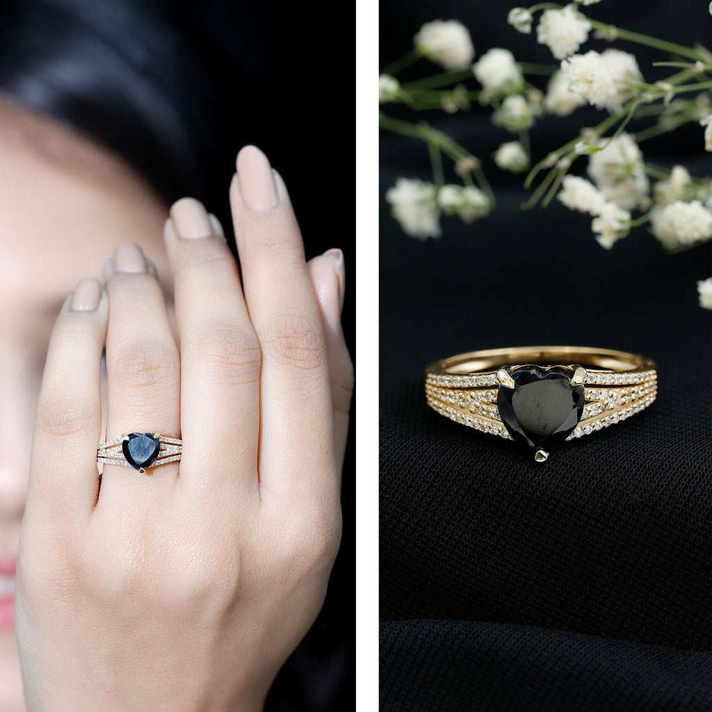 Created Black Diamond Heart Engagement Ring with Diamond