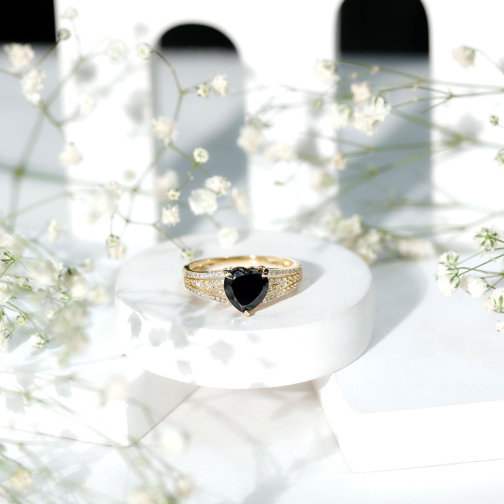 Created Black Diamond Heart Engagement Ring with Diamond