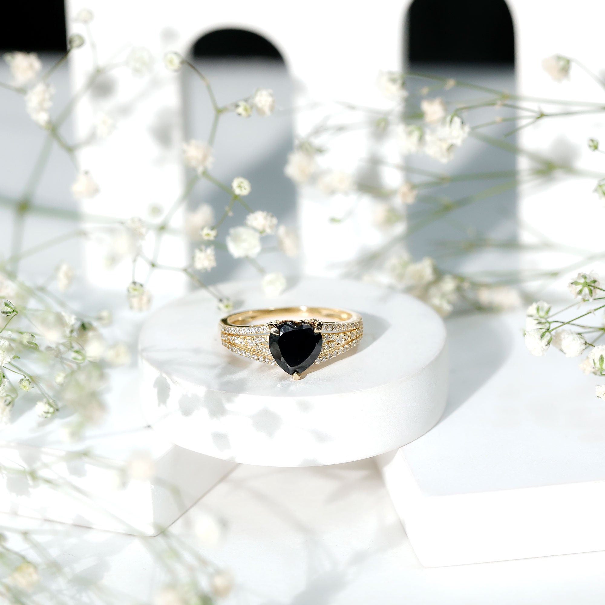 Created Black Diamond Heart Engagement Ring with Diamond