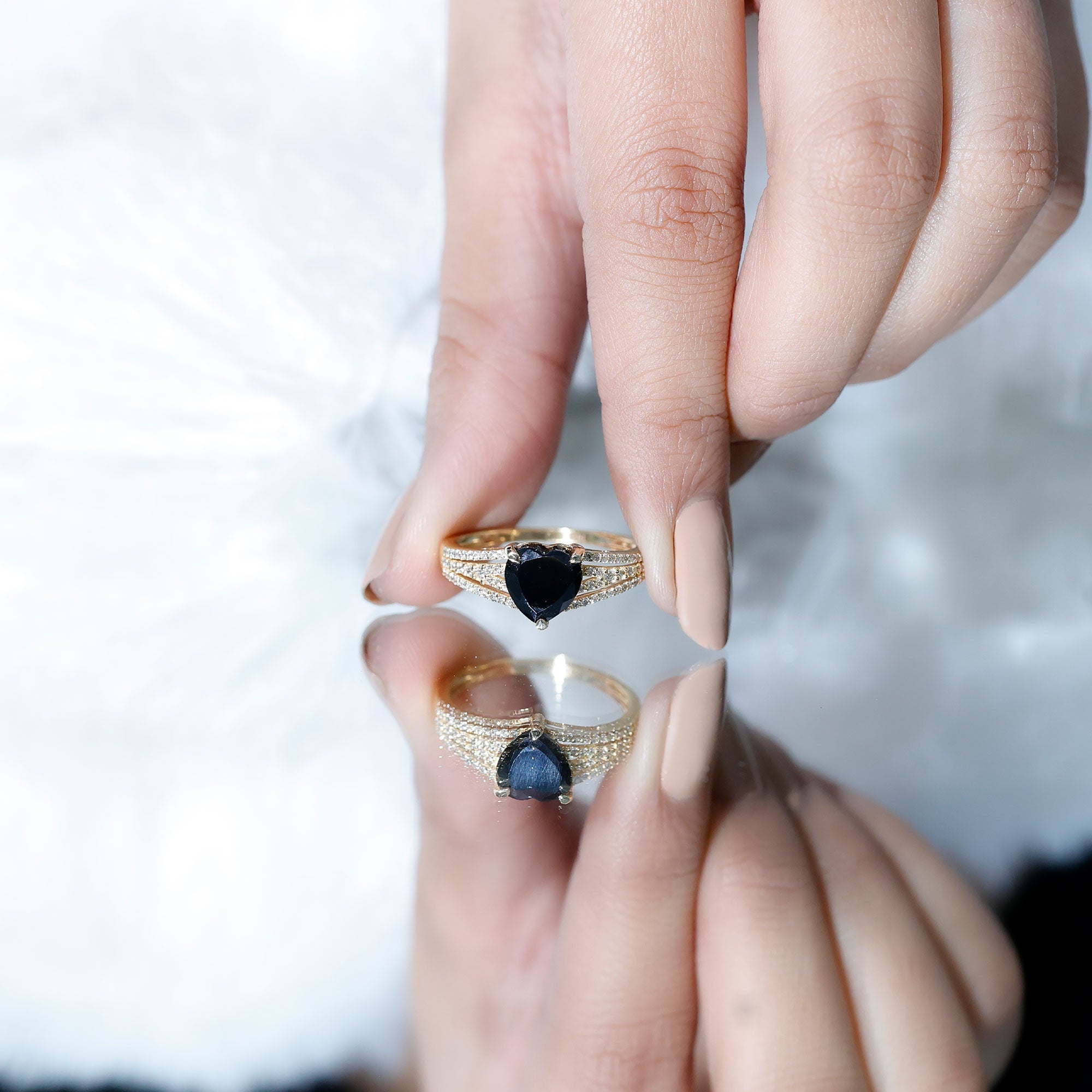 Created Black Diamond Heart Engagement Ring with Diamond