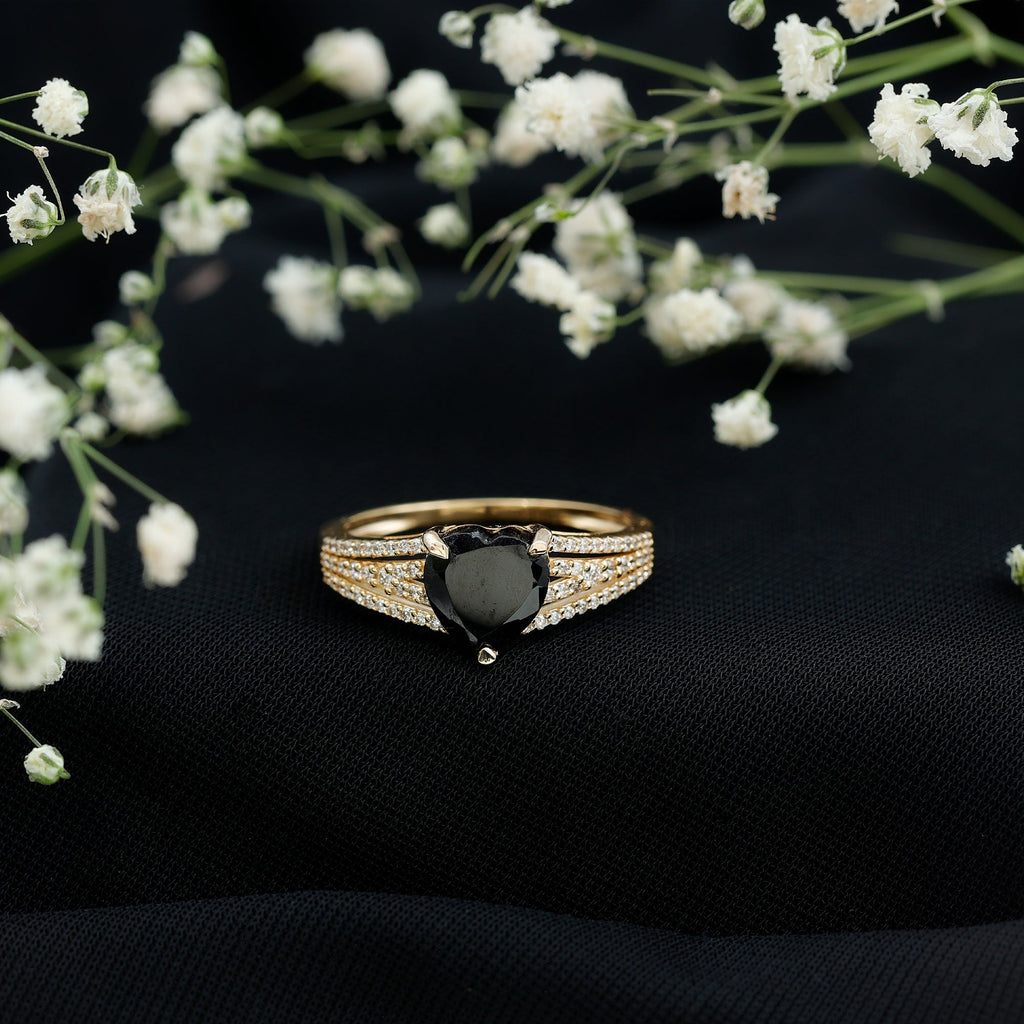 Created Black Diamond Heart Engagement Ring with Diamond