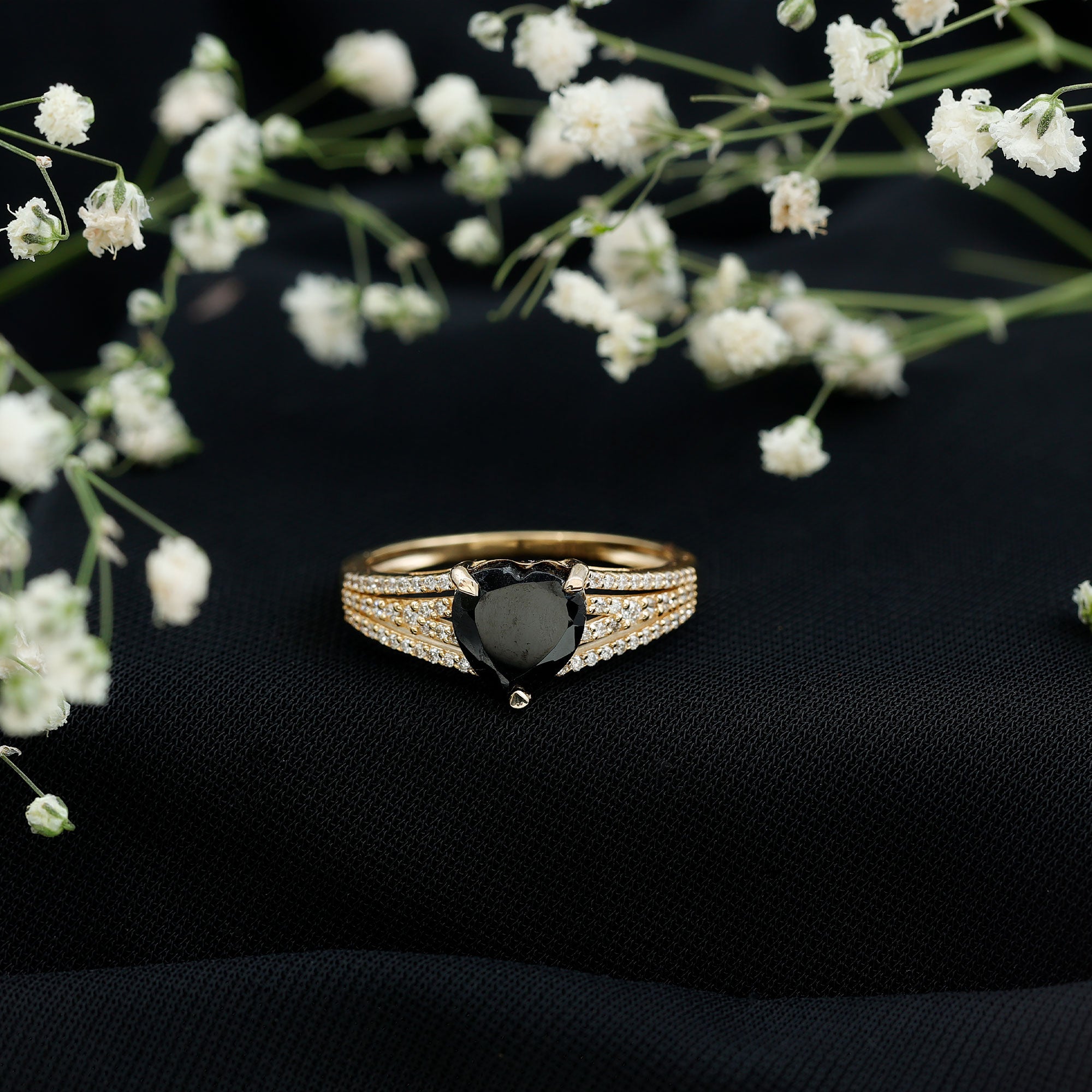 Created Black Diamond Heart Engagement Ring with Diamond