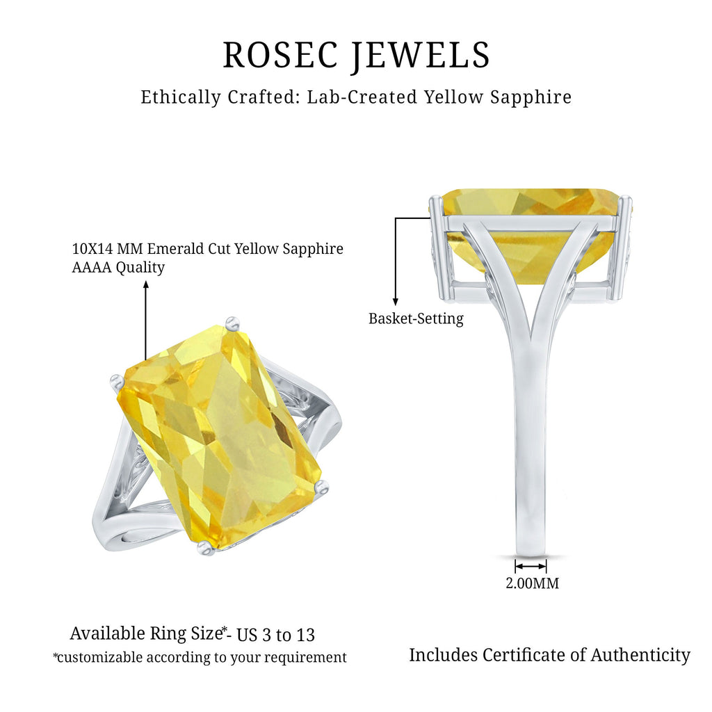 Lab Grown Yellow Sapphire 10X14 MM Emerald Cut Engagement Ring