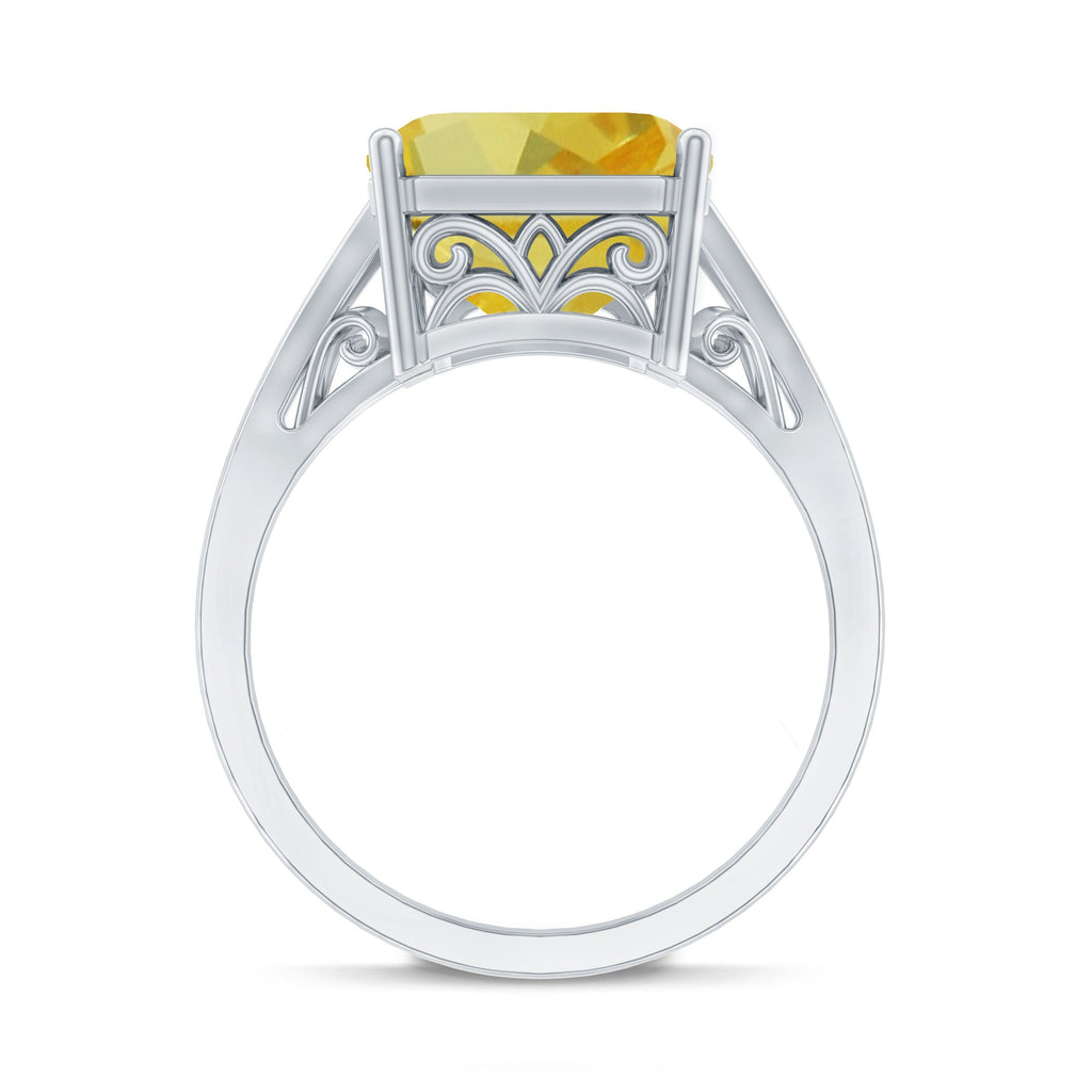 Lab Grown Yellow Sapphire 10X14 MM Emerald Cut Engagement Ring