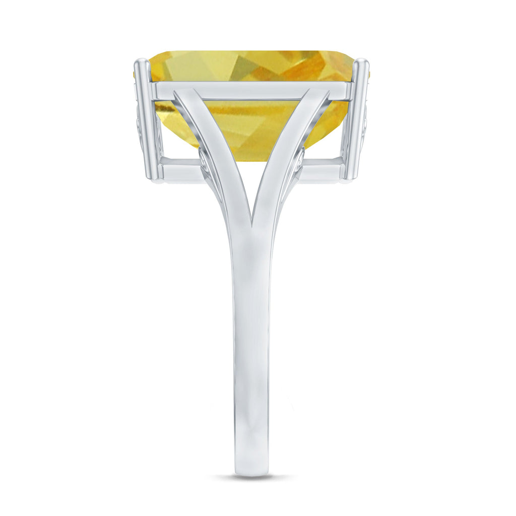 Lab Grown Yellow Sapphire 10X14 MM Emerald Cut Engagement Ring