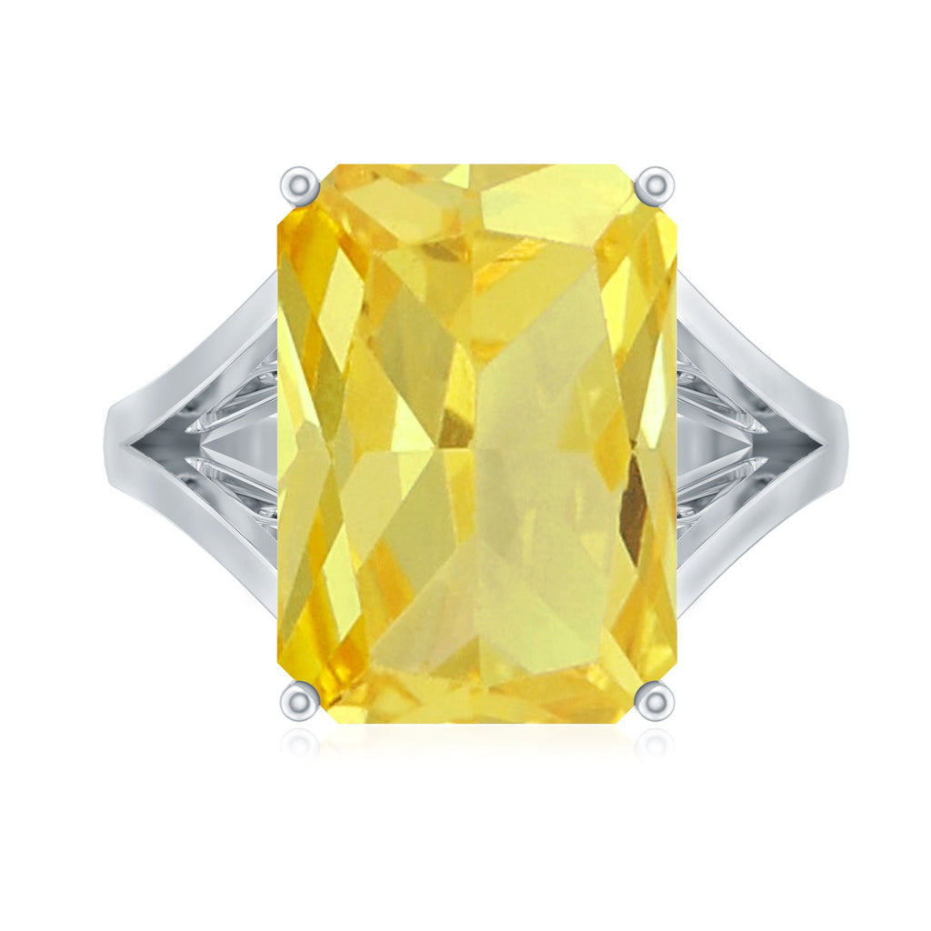 Lab Grown Yellow Sapphire 10X14 MM Emerald Cut Engagement Ring
