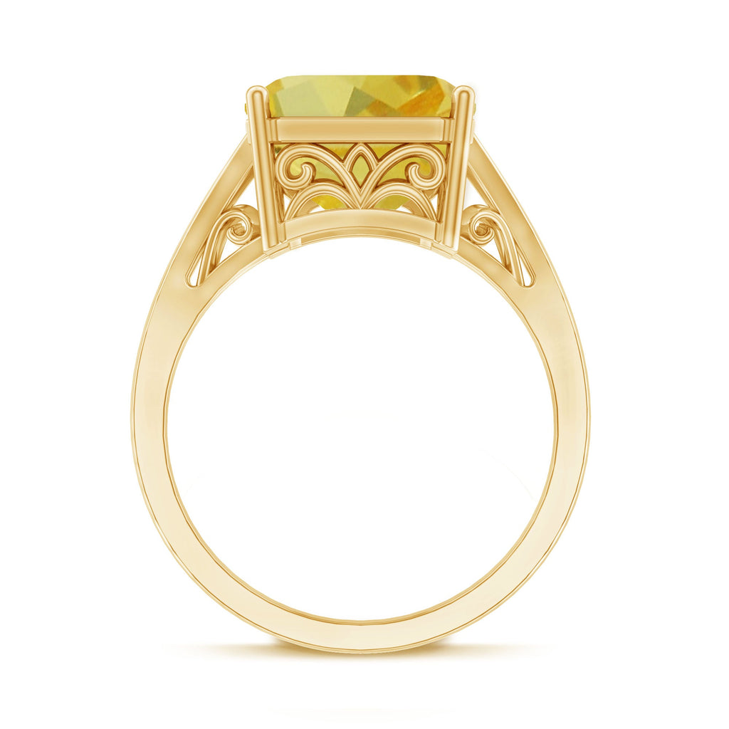 Lab Grown Yellow Sapphire 10X14 MM Emerald Cut Engagement Ring