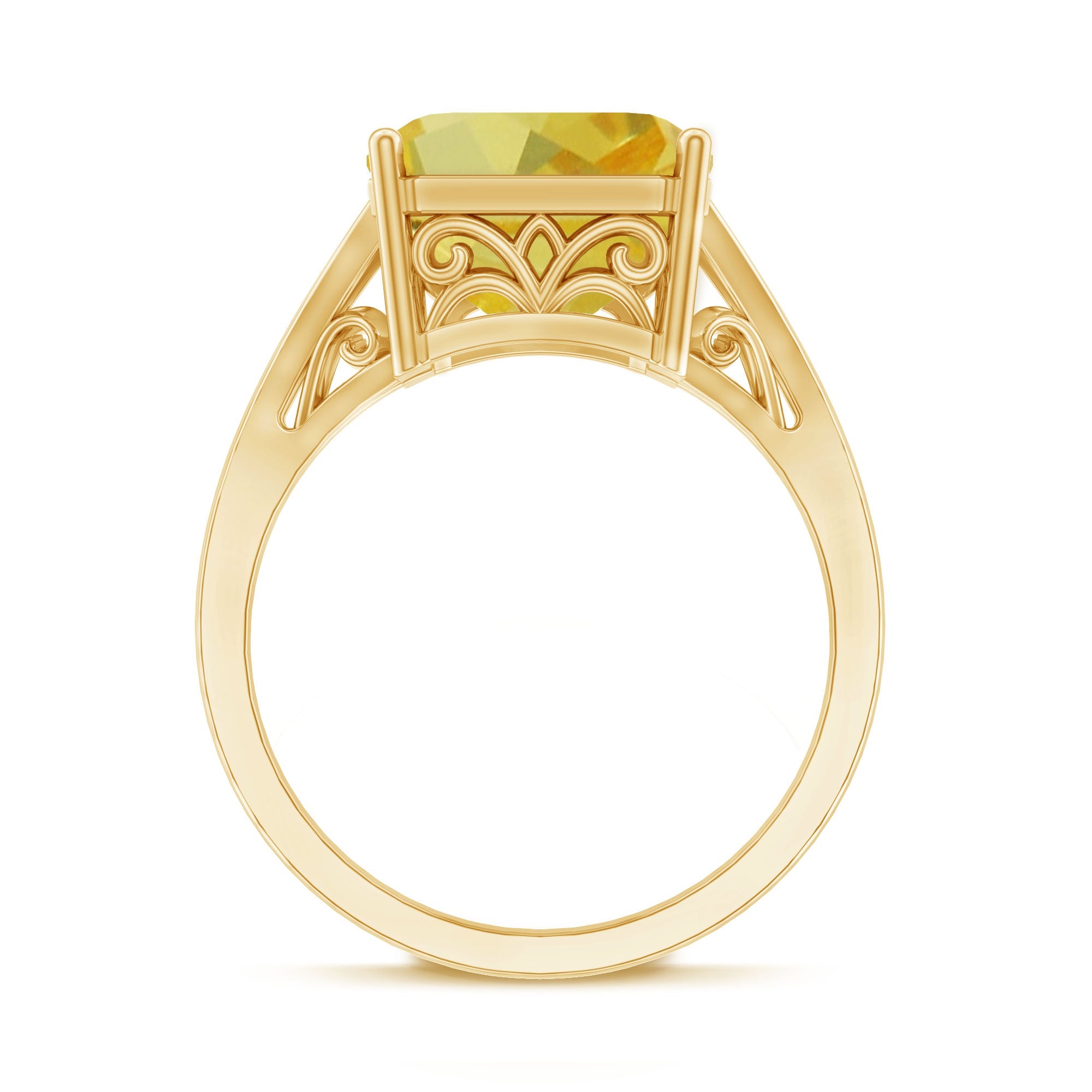Lab Grown Yellow Sapphire 10X14 MM Emerald Cut Engagement Ring