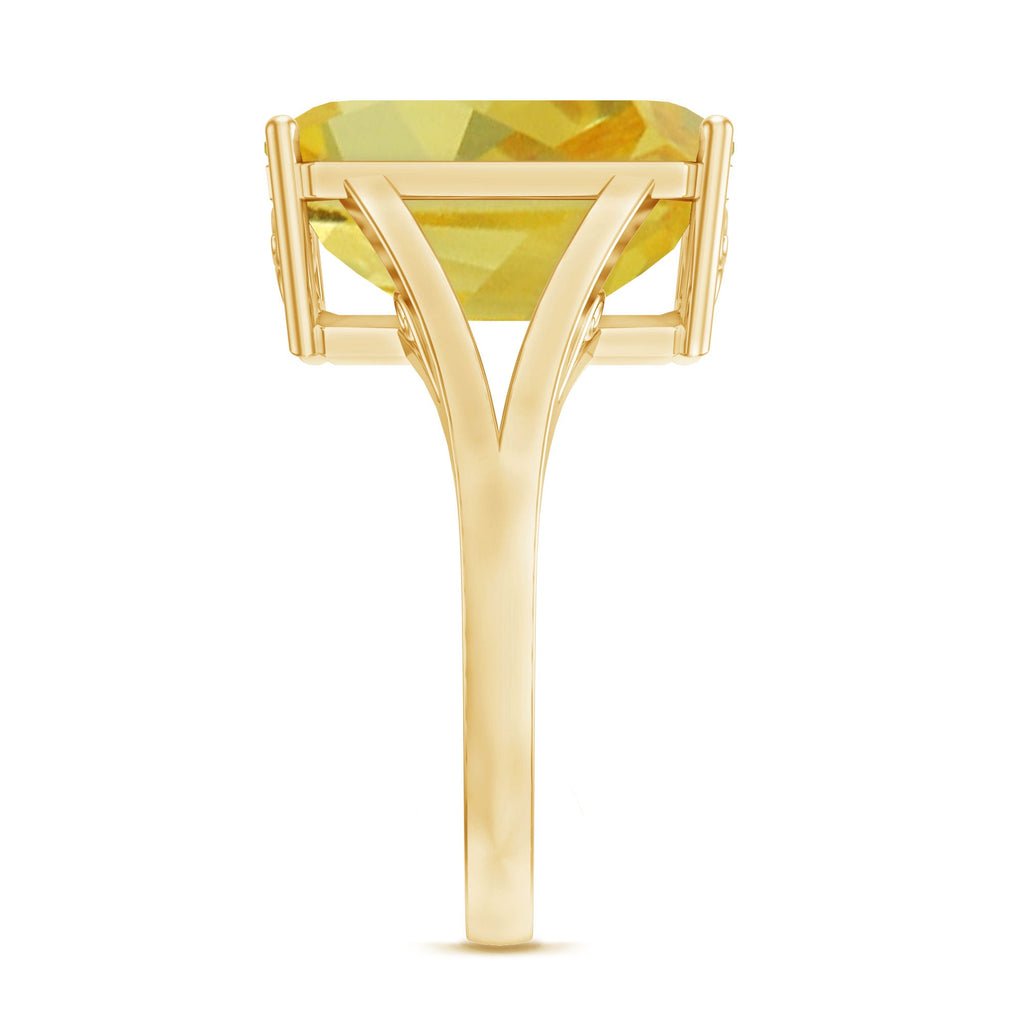 Lab Grown Yellow Sapphire 10X14 MM Emerald Cut Engagement Ring